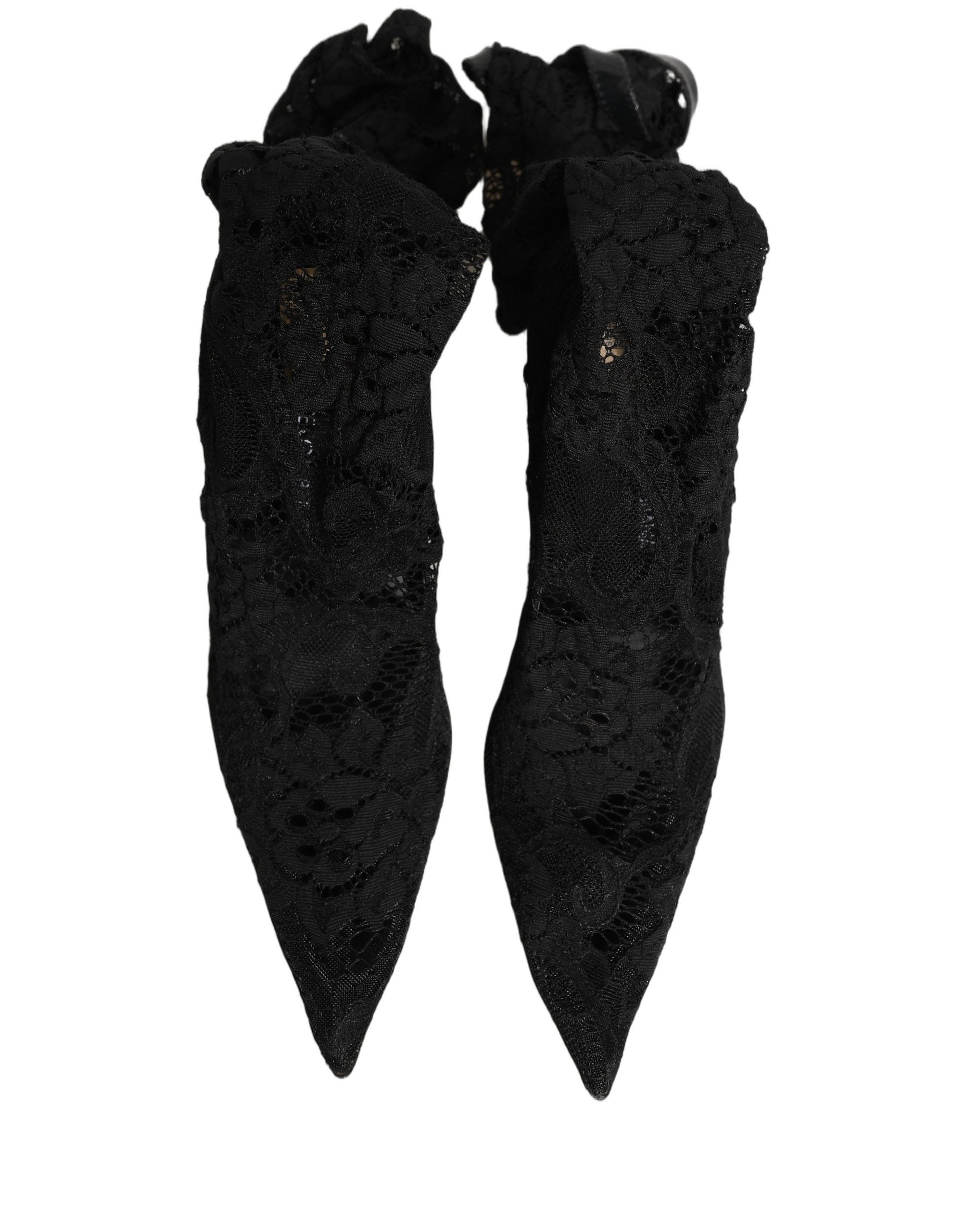 Dolce & Gabbana Black Taormina Lace Socks Boots Pumps Shoes