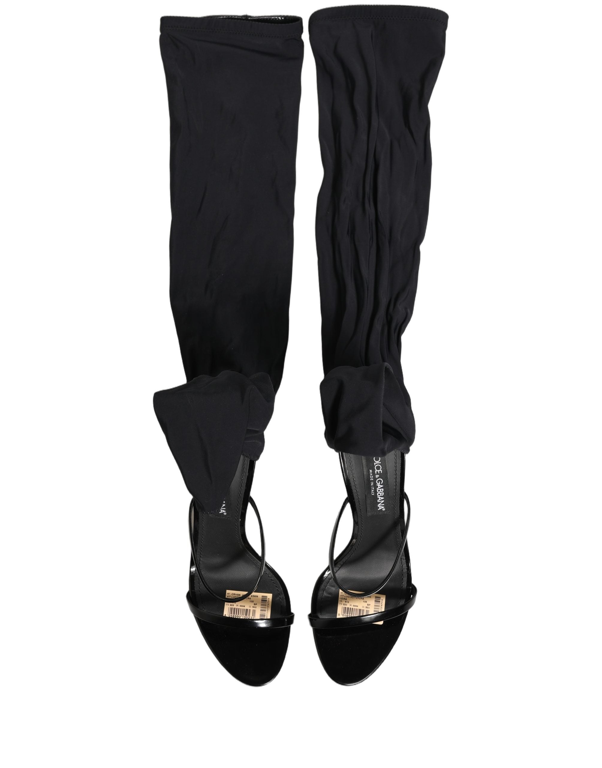 Dolce & Gabbana Stiletto Sandals Socks Knee High Boots Black