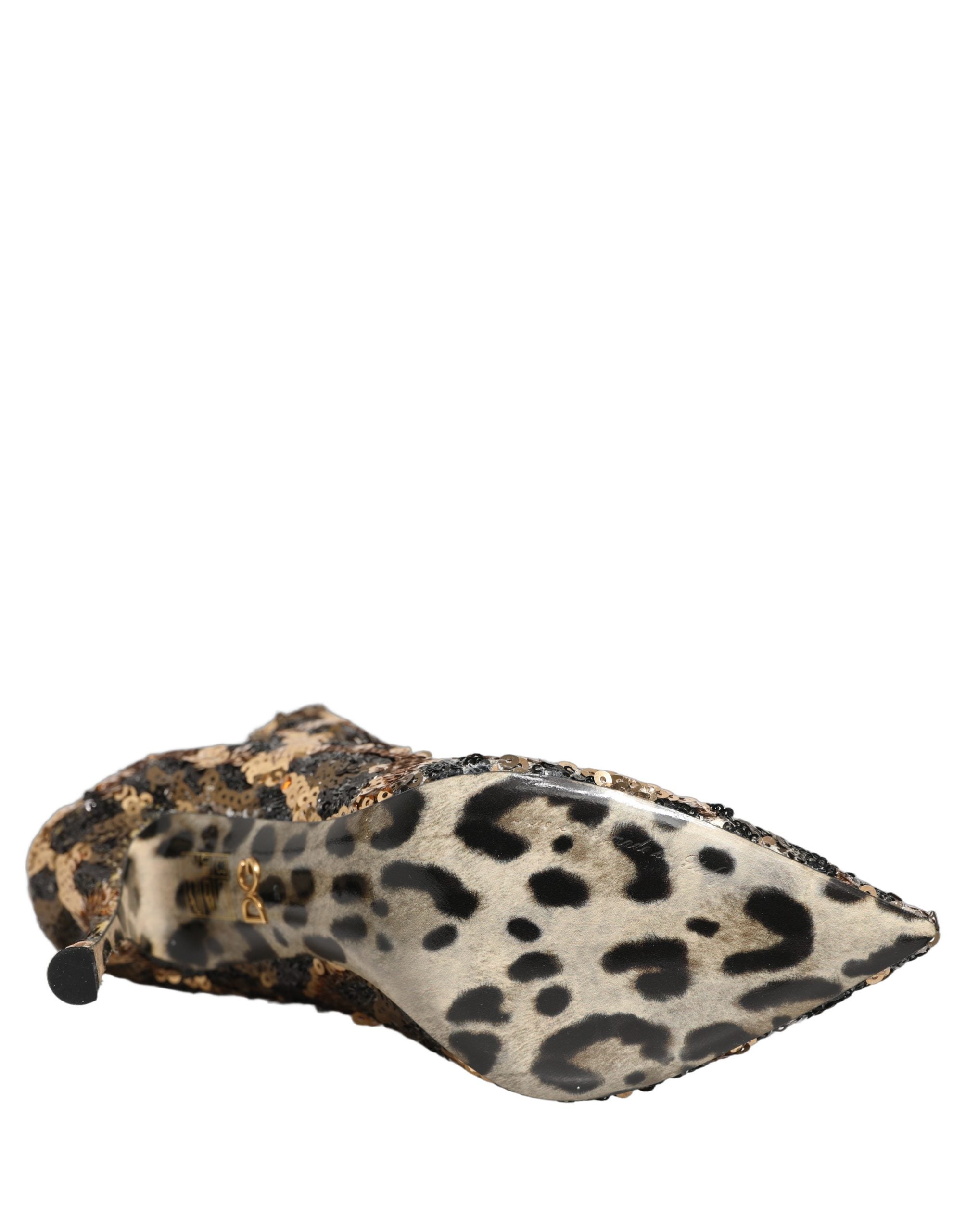 Dolce & Gabbana Gold Leopard Sequin Sock Ankle Boots Shoes