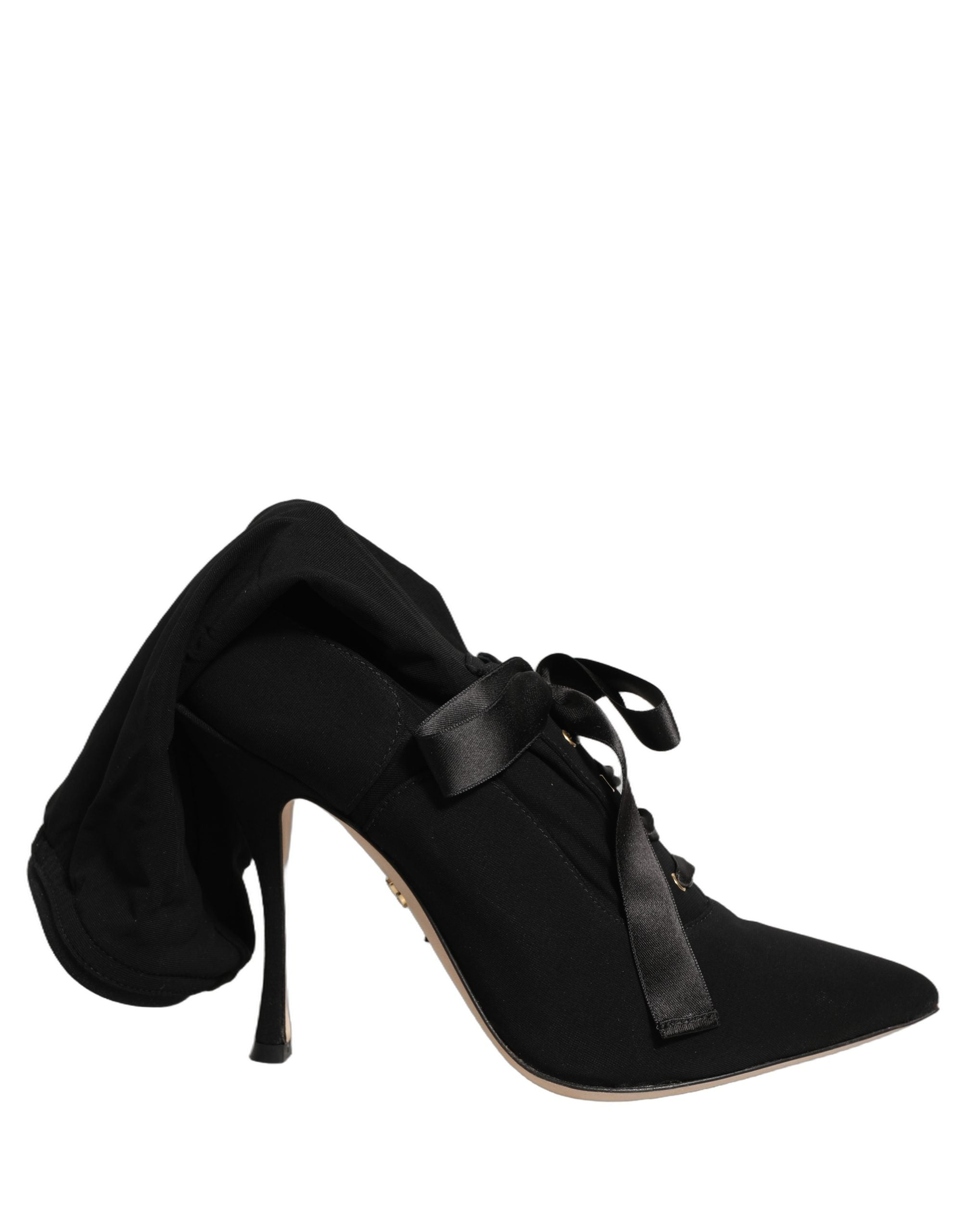 Dolce & Gabbana Black Stiletto Heels Mid Calf Boots Shoes