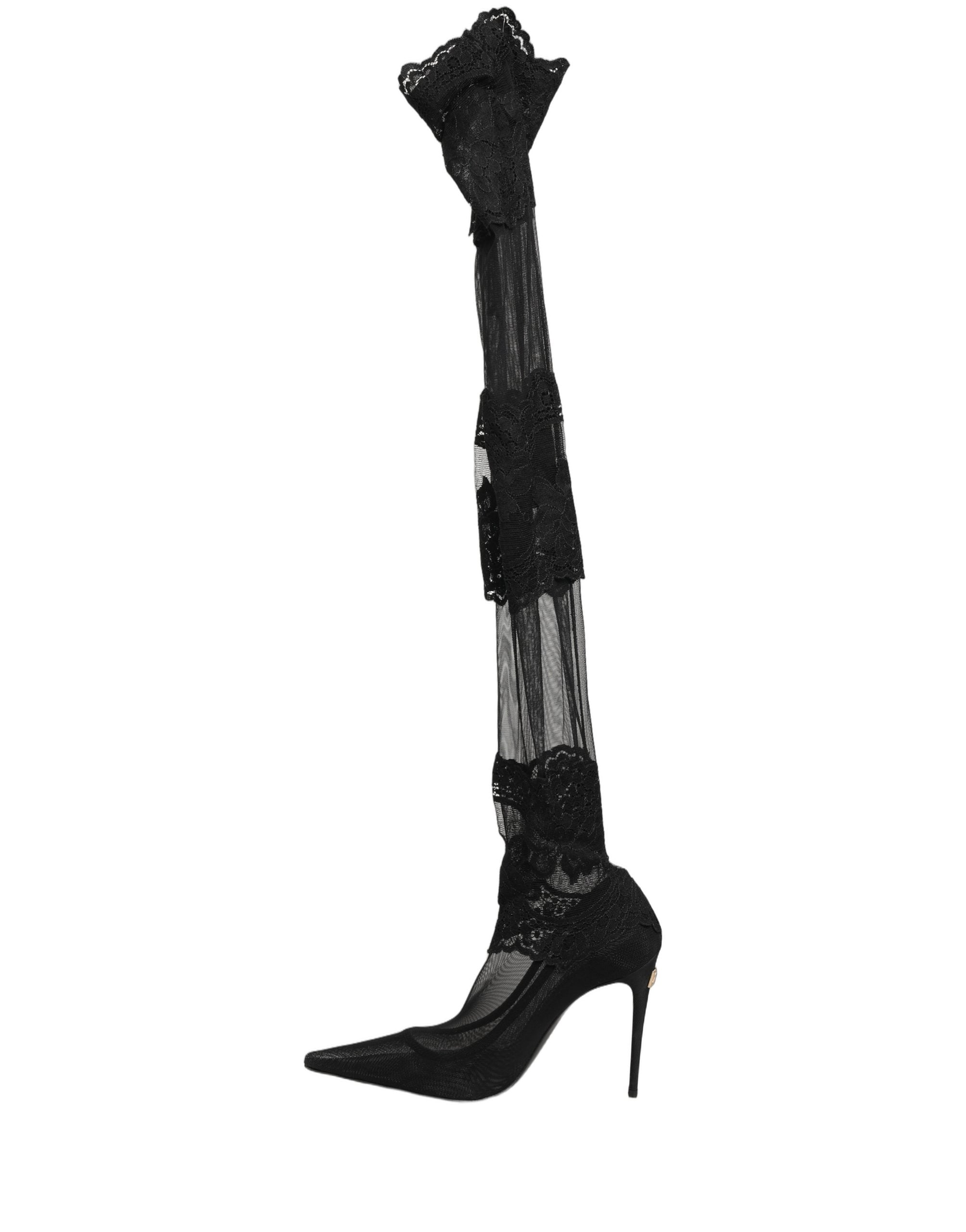 Dolce & Gabbana Black Over The Knee Sock Pumps Boots Shoes