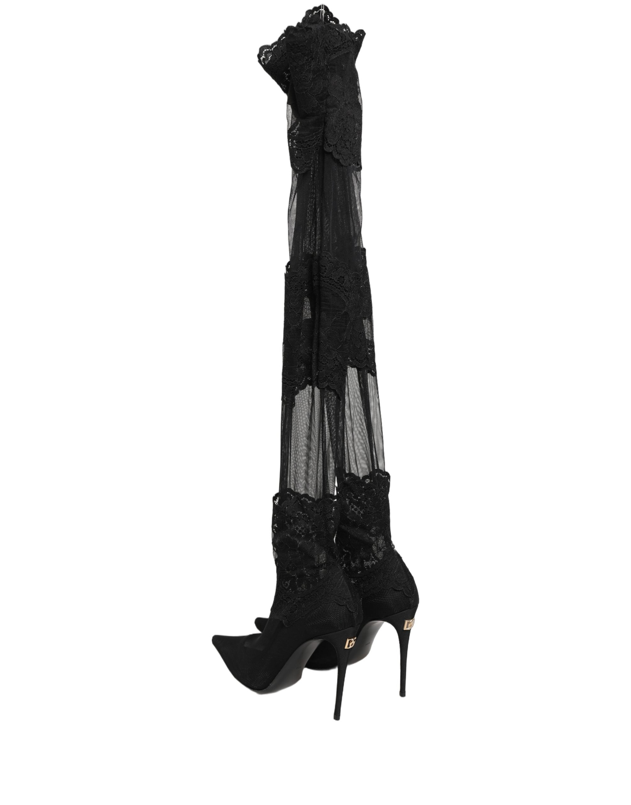 Dolce & Gabbana Black Over The Knee Sock Pumps Boots Shoes