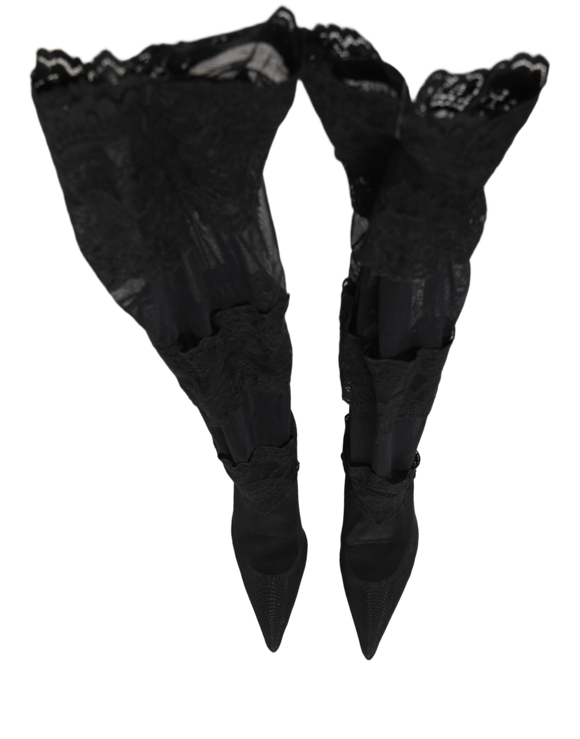 Dolce & Gabbana Black Over The Knee Sock Pumps Boots Shoes