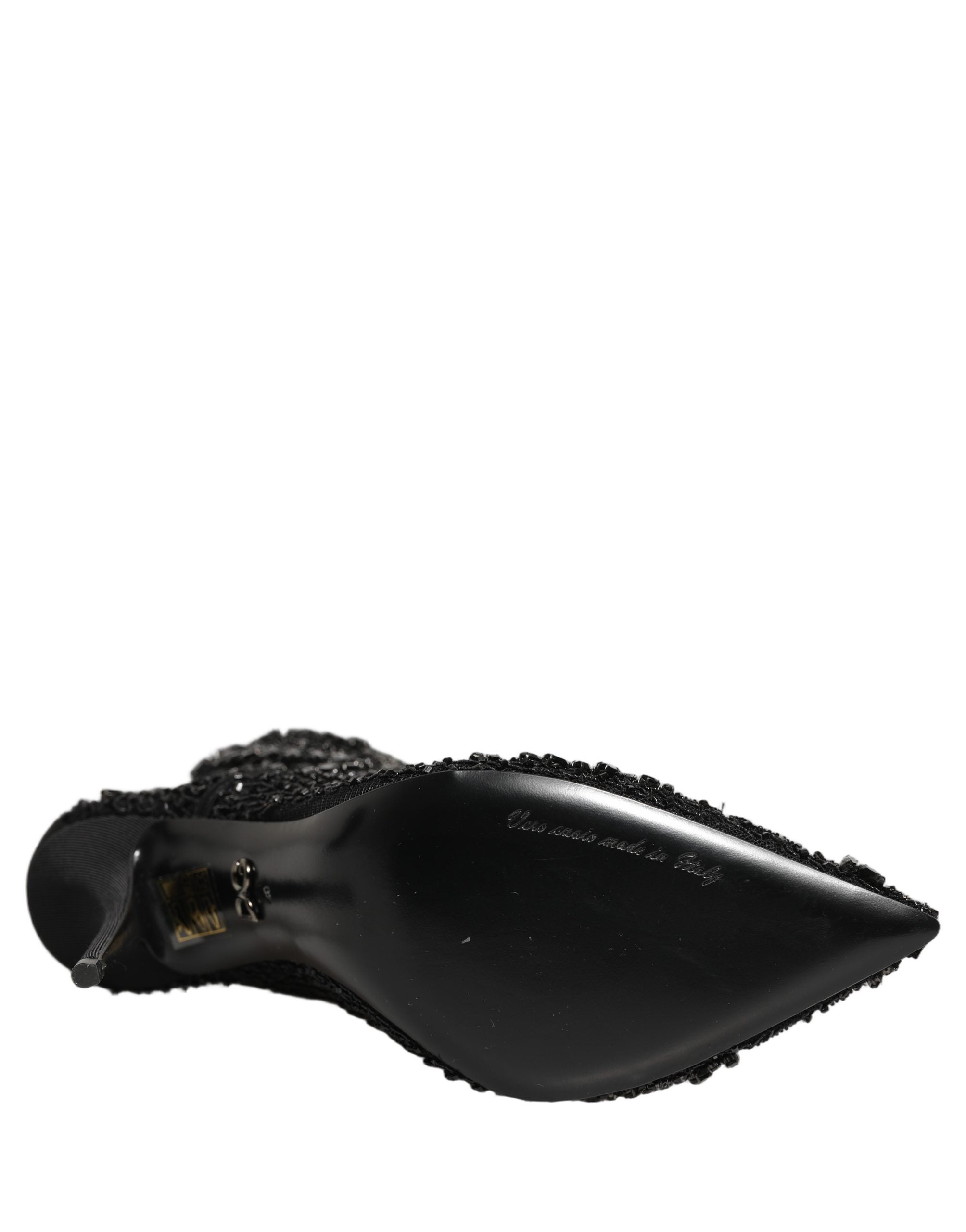 Dolce & Gabbana Black Embellished Mesh Ankle Boots Shoes