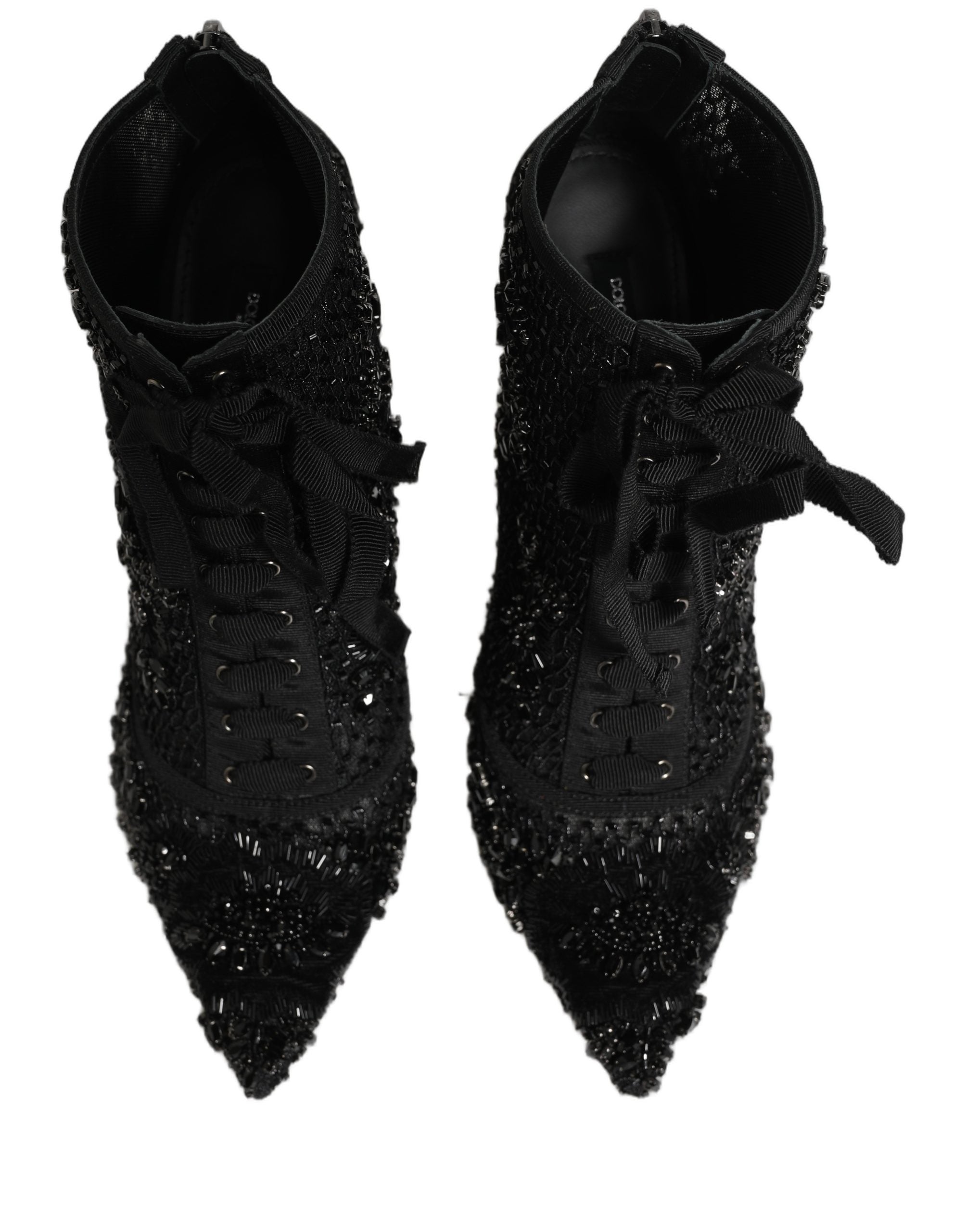 Dolce & Gabbana Black Embellished Mesh Ankle Boots Shoes