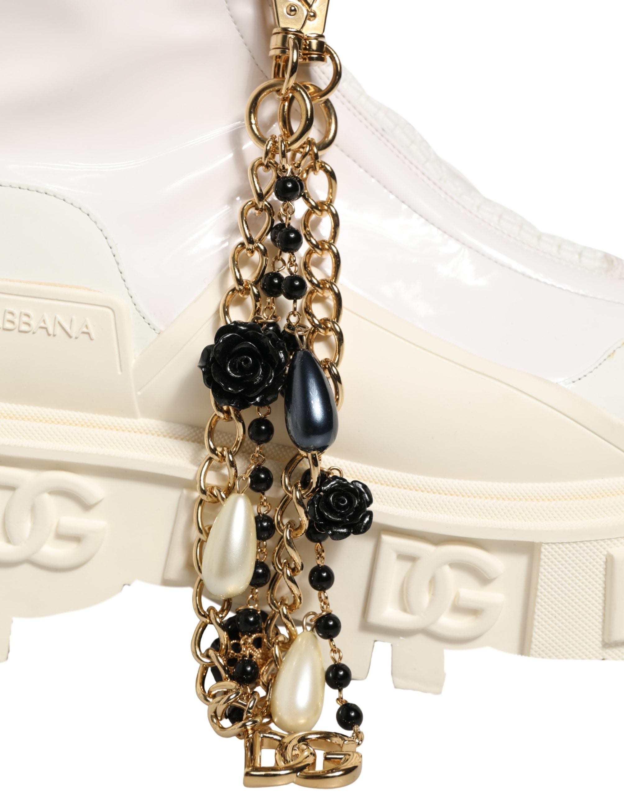 Dolce & Gabbana White Leather Rubber Logo Ankle Boots Shoes