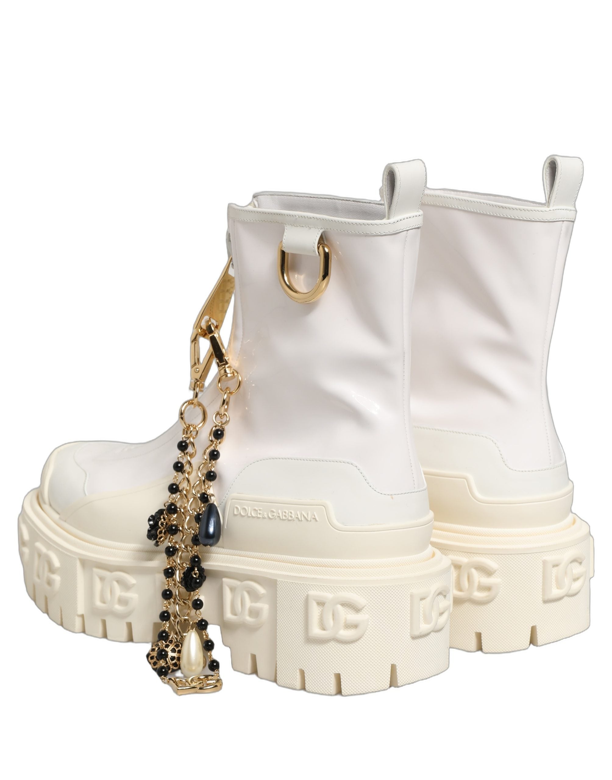 Dolce & Gabbana White Leather Rubber Logo Ankle Boots Shoes