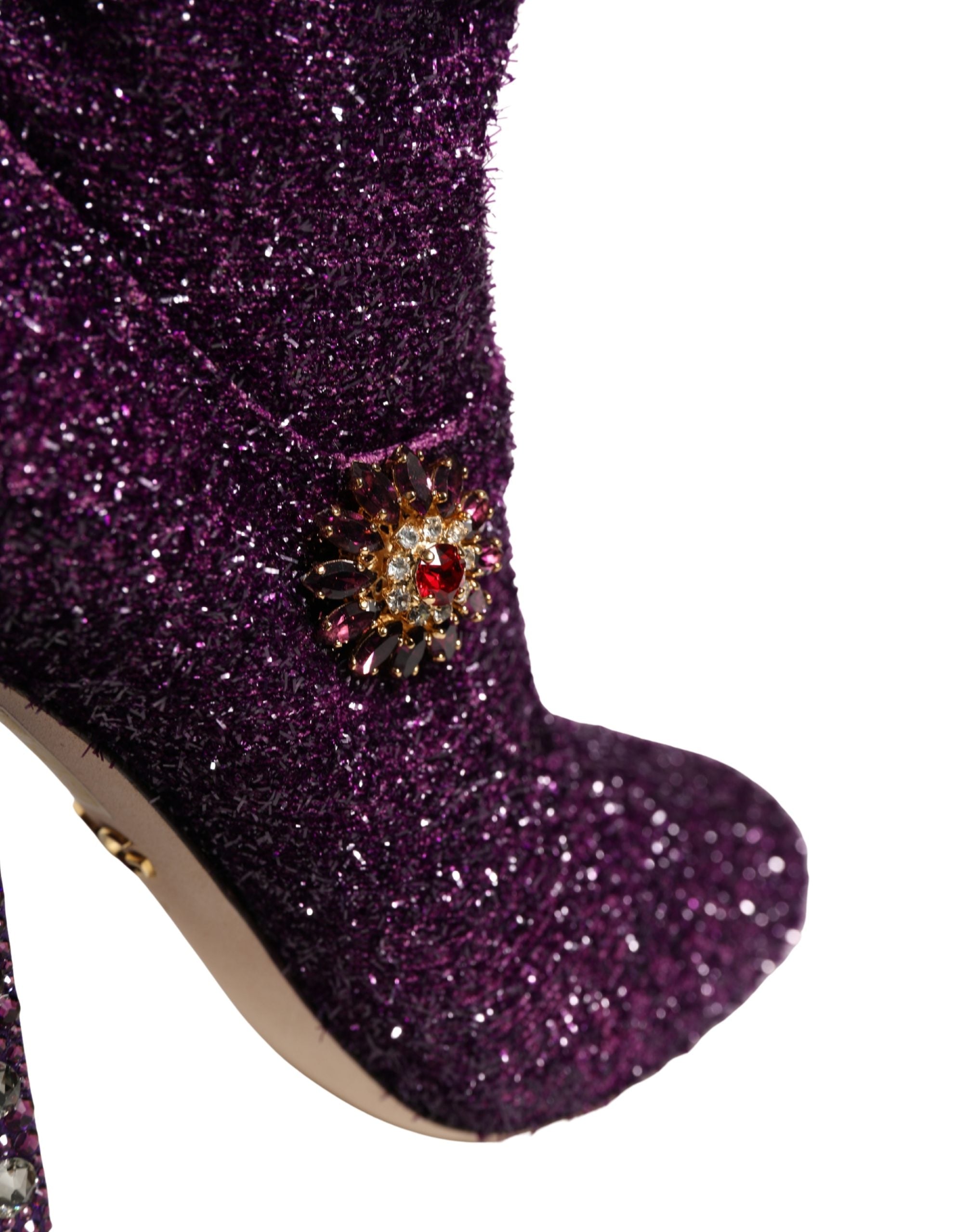 Dolce & Gabbana Purple Crystal Lurex Fantasy Boots Shoes