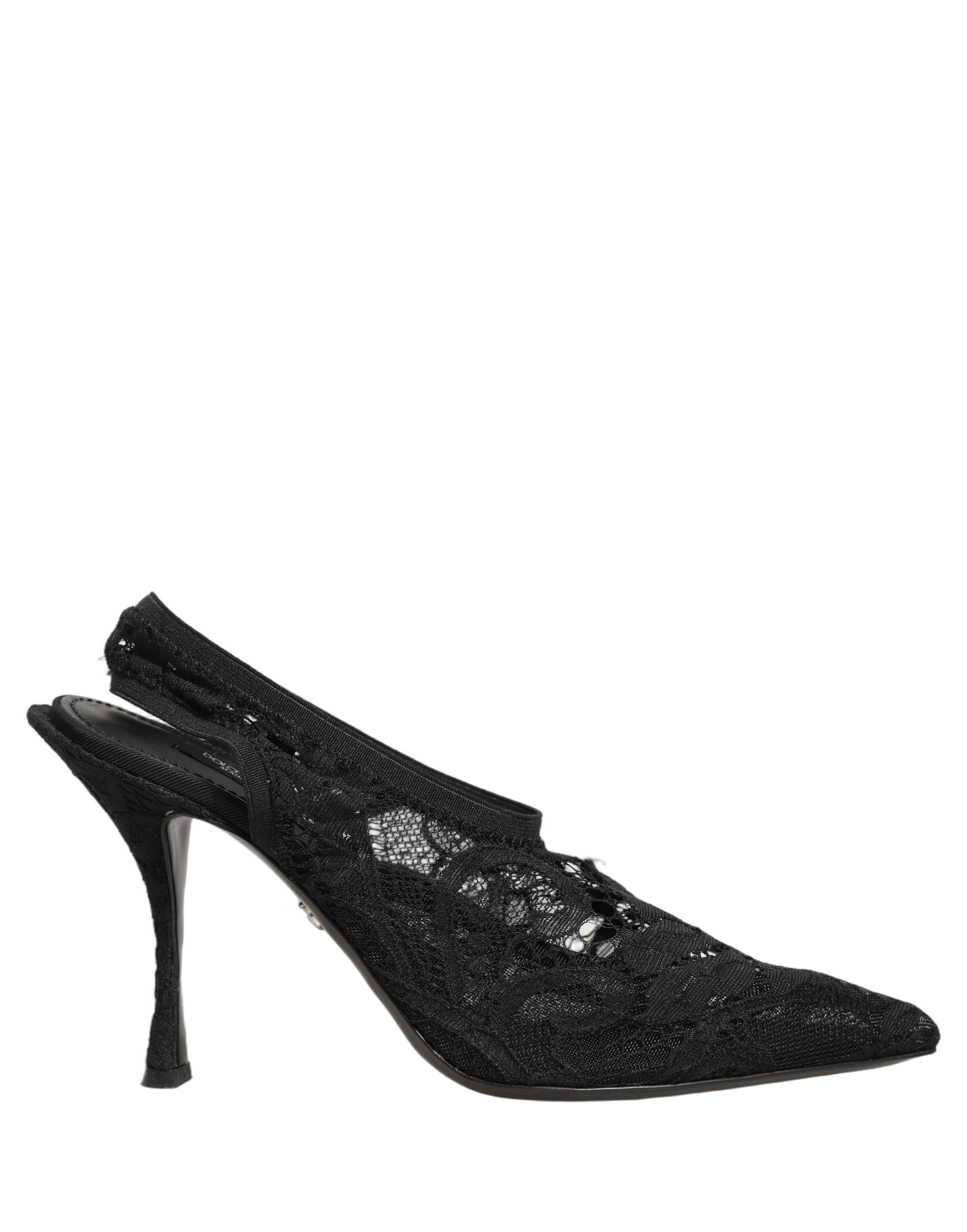 Dolce & Gabbana Black Lace Pointed Toe Slingback Pumps Shoes