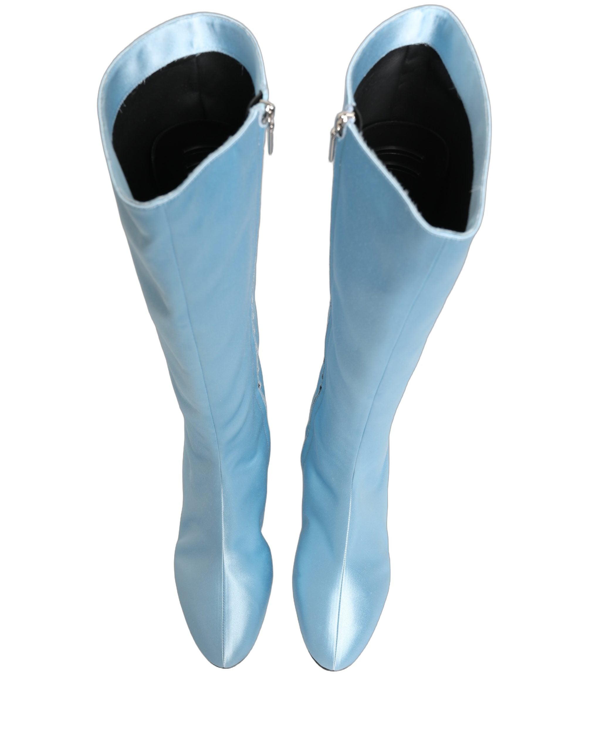 Dolce & Gabbana Light Blue Satin Knee High Boots Shoes
