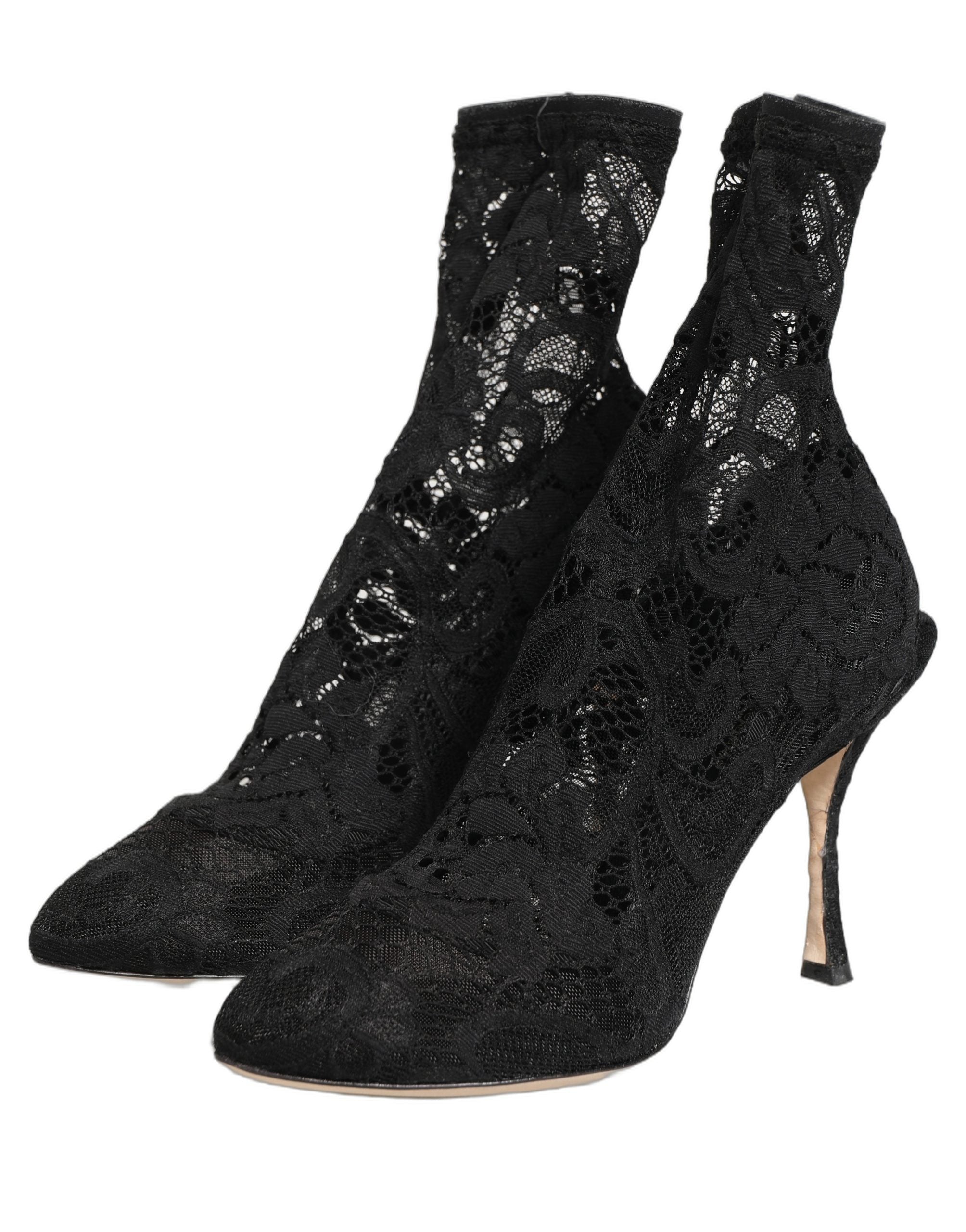 Dolce & Gabbana Black Socks Taormina Lace Pumps Boots Shoes