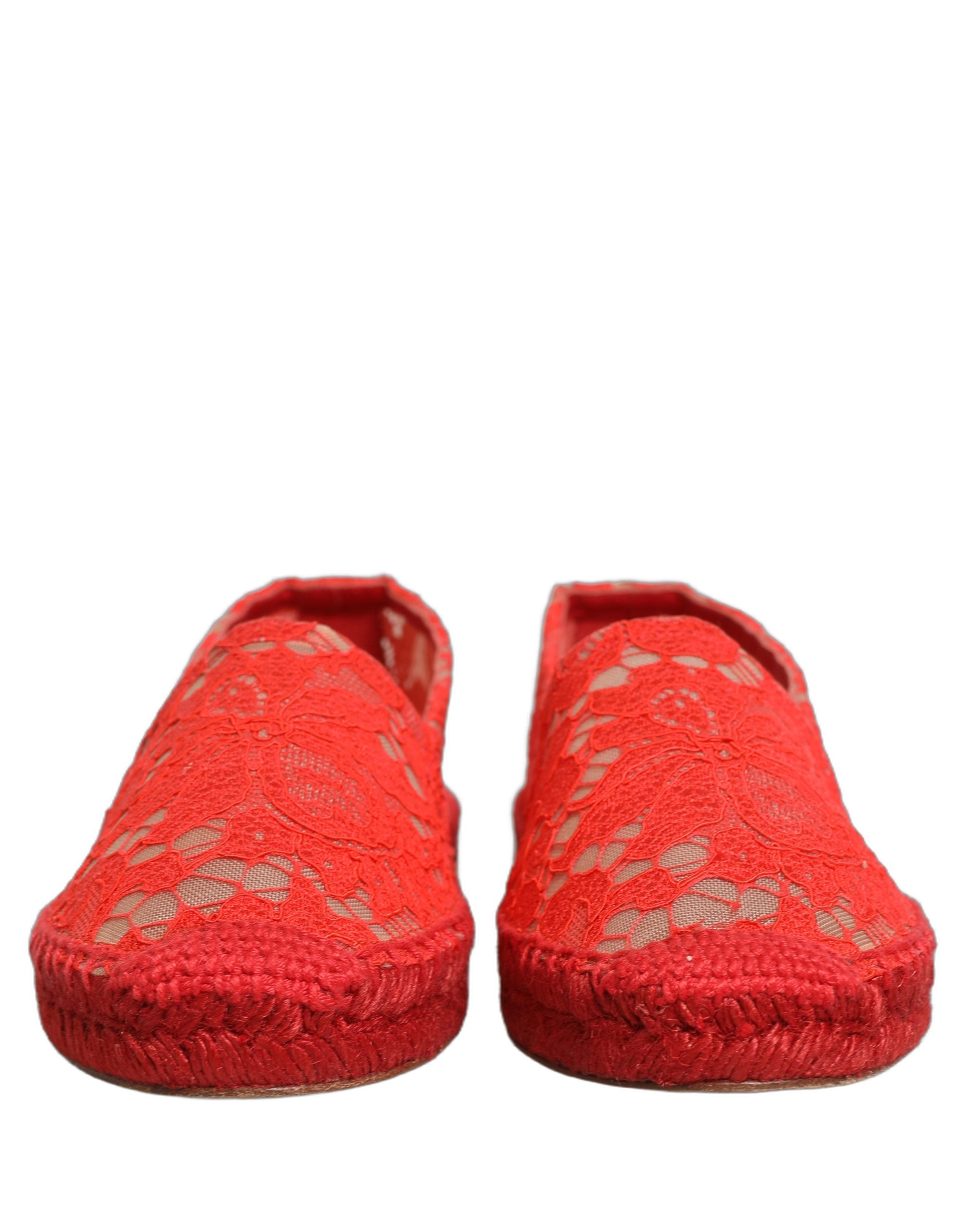 Dolce & Gabbana Red Taormina Lace Espadrille Flats Shoes