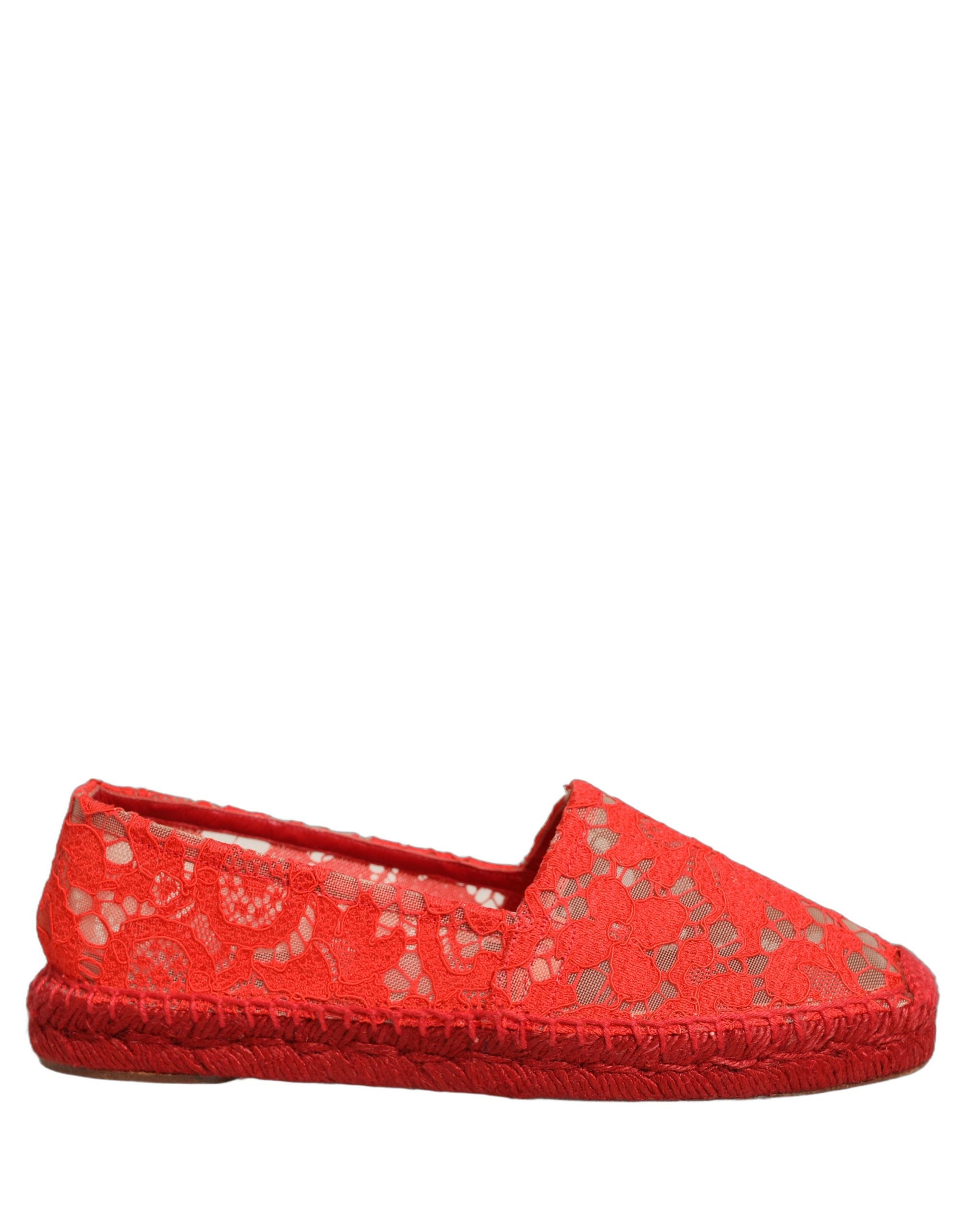 Dolce & Gabbana Red Taormina Lace Espadrille Flats Shoes