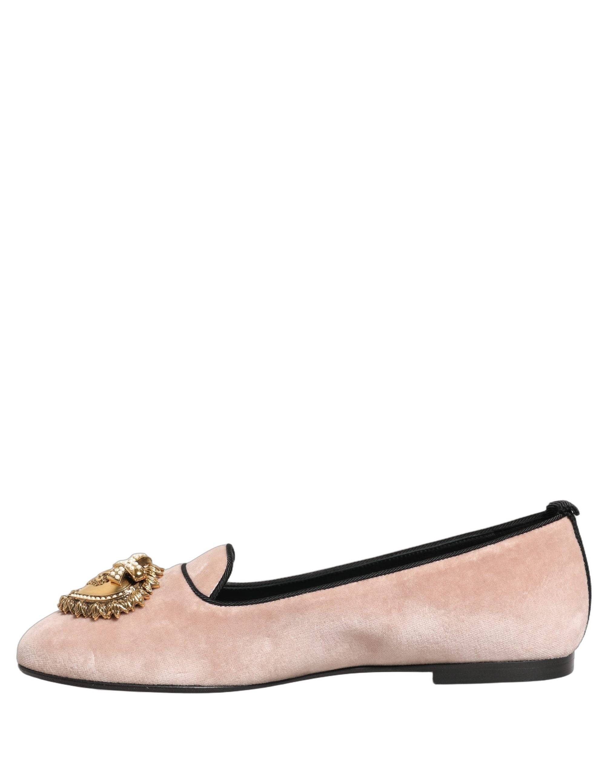 Dolce & Gabbana Pink Velvet Devotion Loafers Flats Shoes