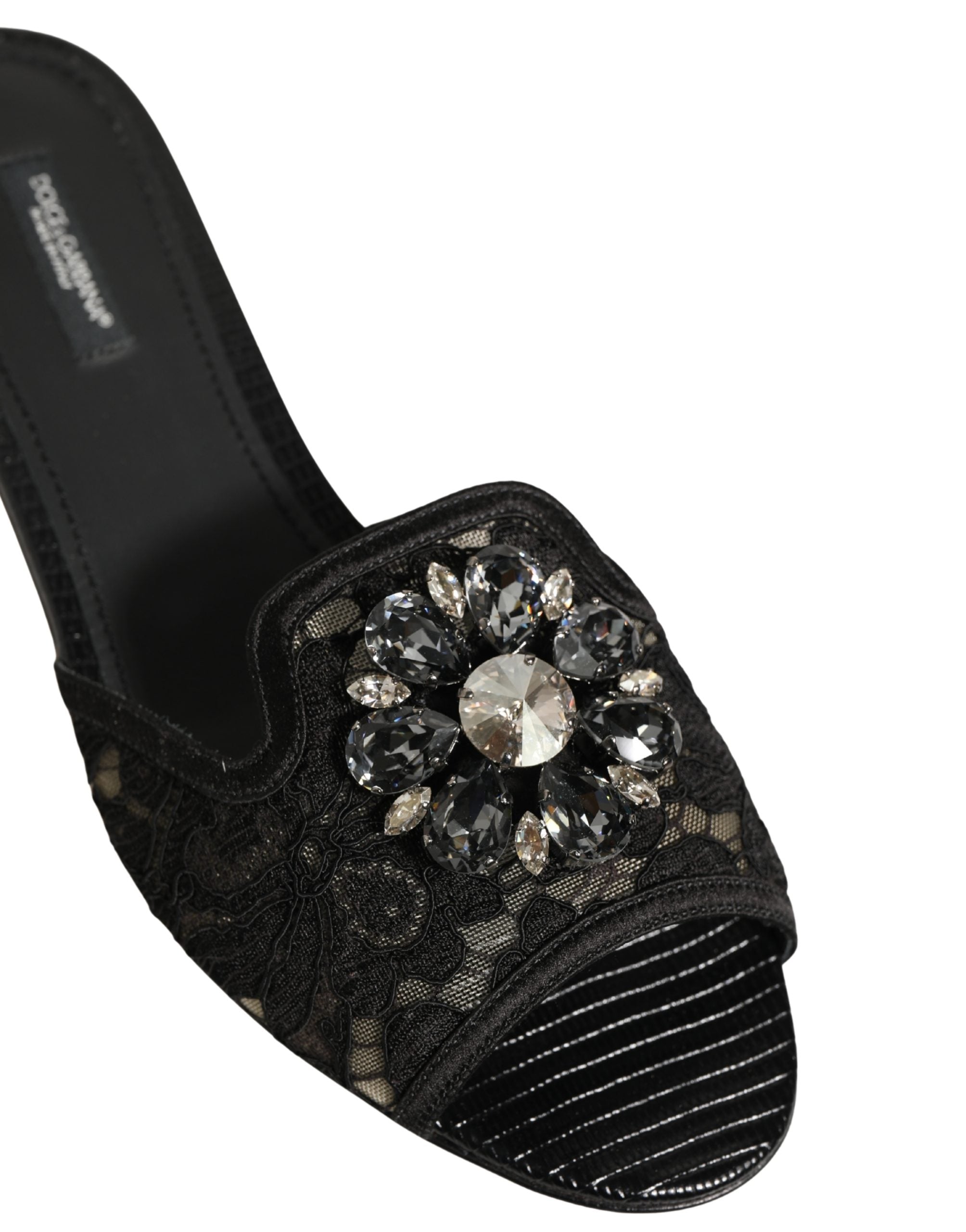 Dolce & Gabbana Black Devotion Lace Flats Slip On Shoes