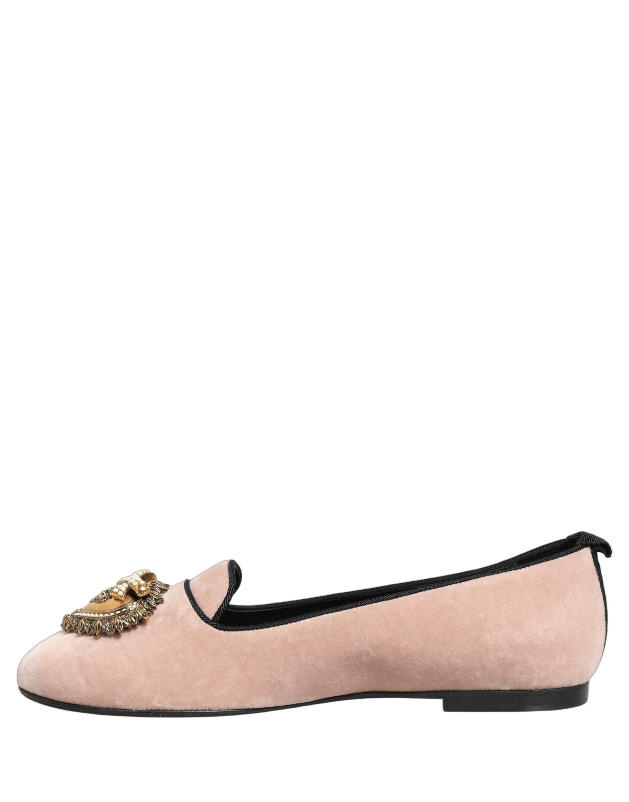 Dolce & Gabbana Pink Velvet Devotion Loafers Flats Shoes