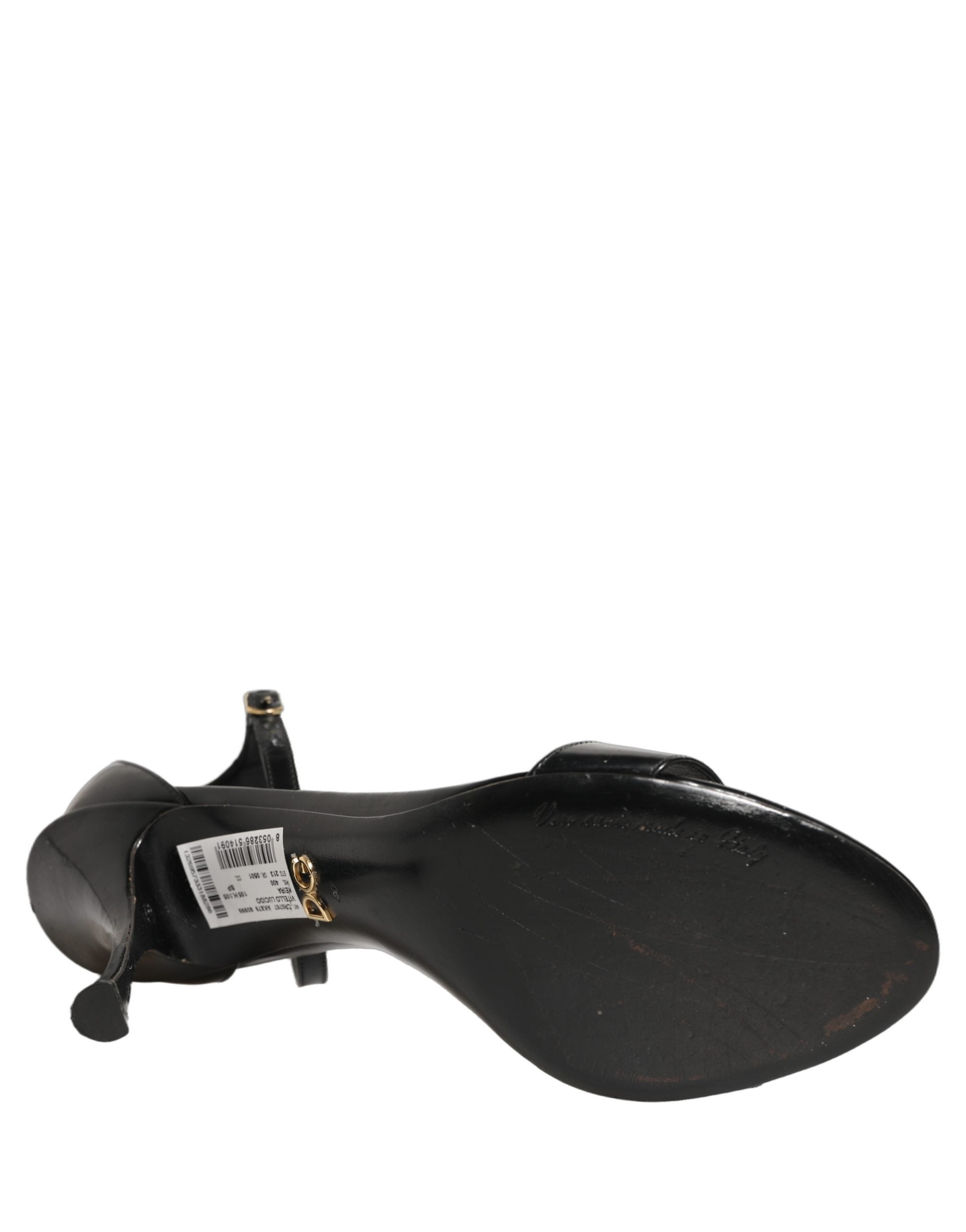 Dolce & Gabbana Black Leather Ankle Strap Heels Sandals Shoes