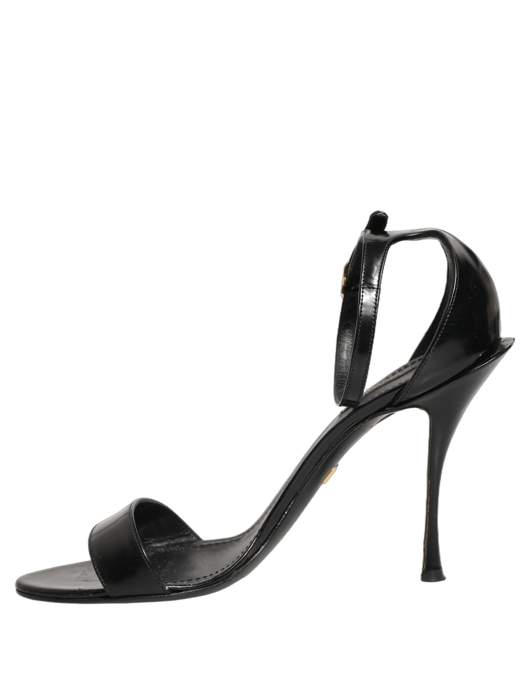 Dolce & Gabbana Black Leather Ankle Strap Heels Sandals Shoes