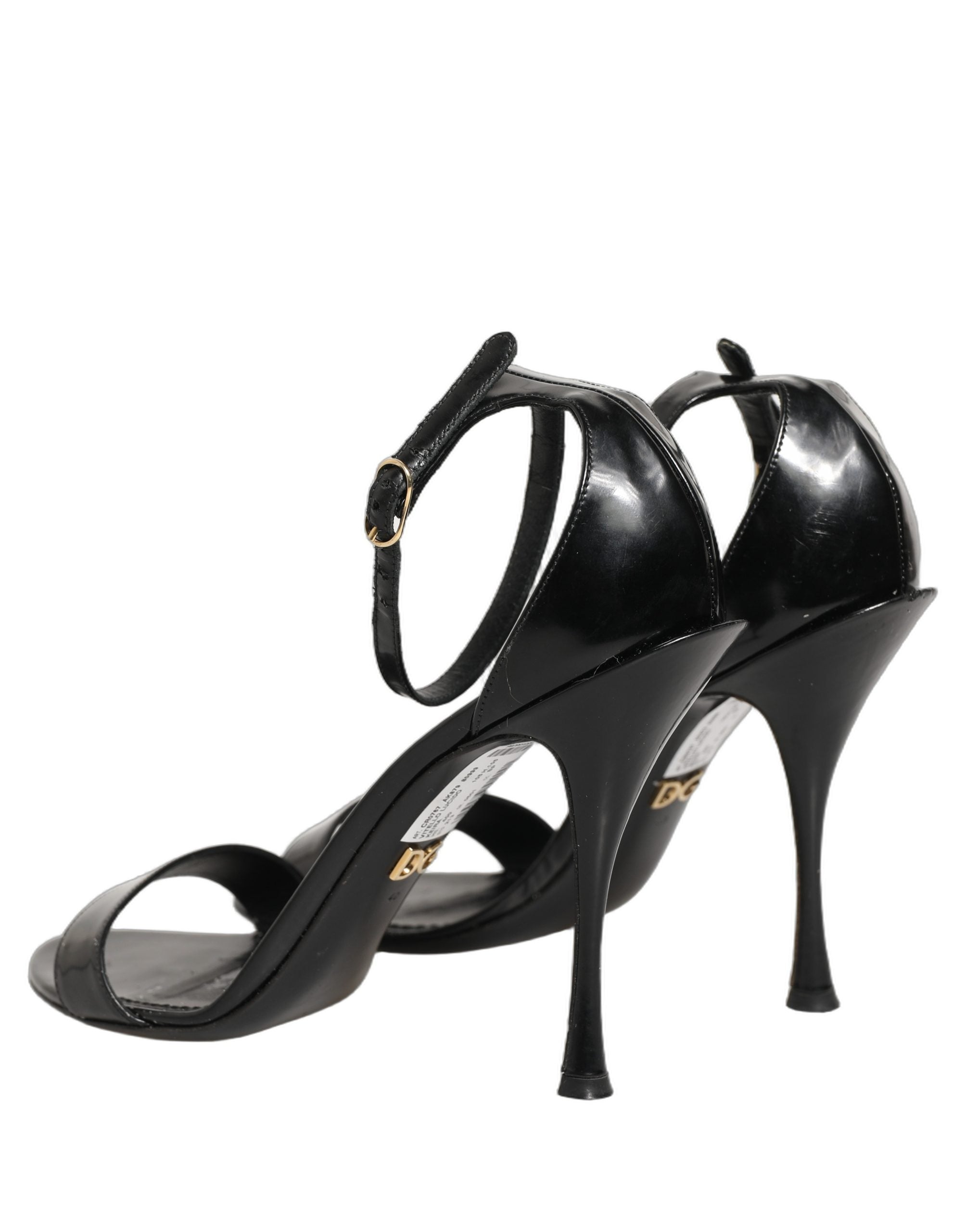 Dolce & Gabbana Black Leather Ankle Strap Heels Sandals Shoes