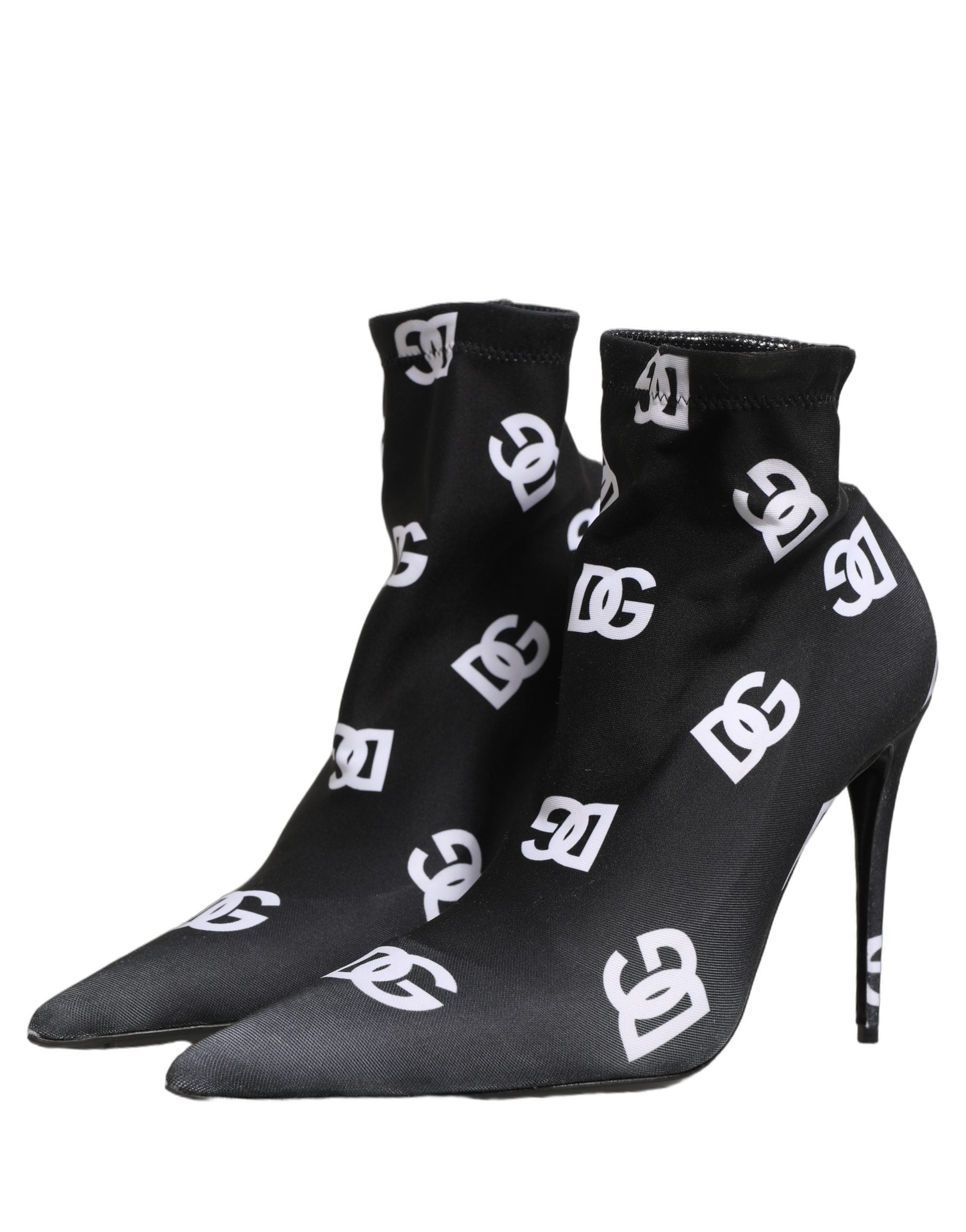 Dolce & Gabbana Black Logo Stretch Heels Ankle Boots Shoes