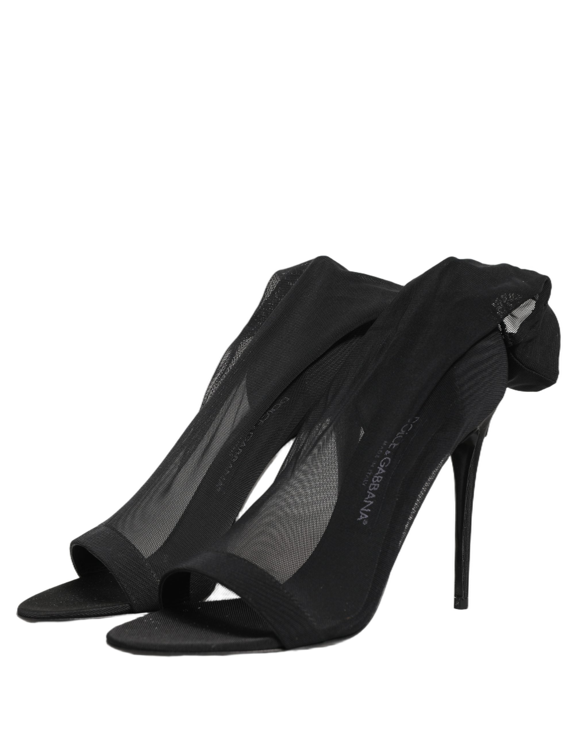 Dolce & Gabbana Black Nylon Mesh Sock Style Boots Shoes