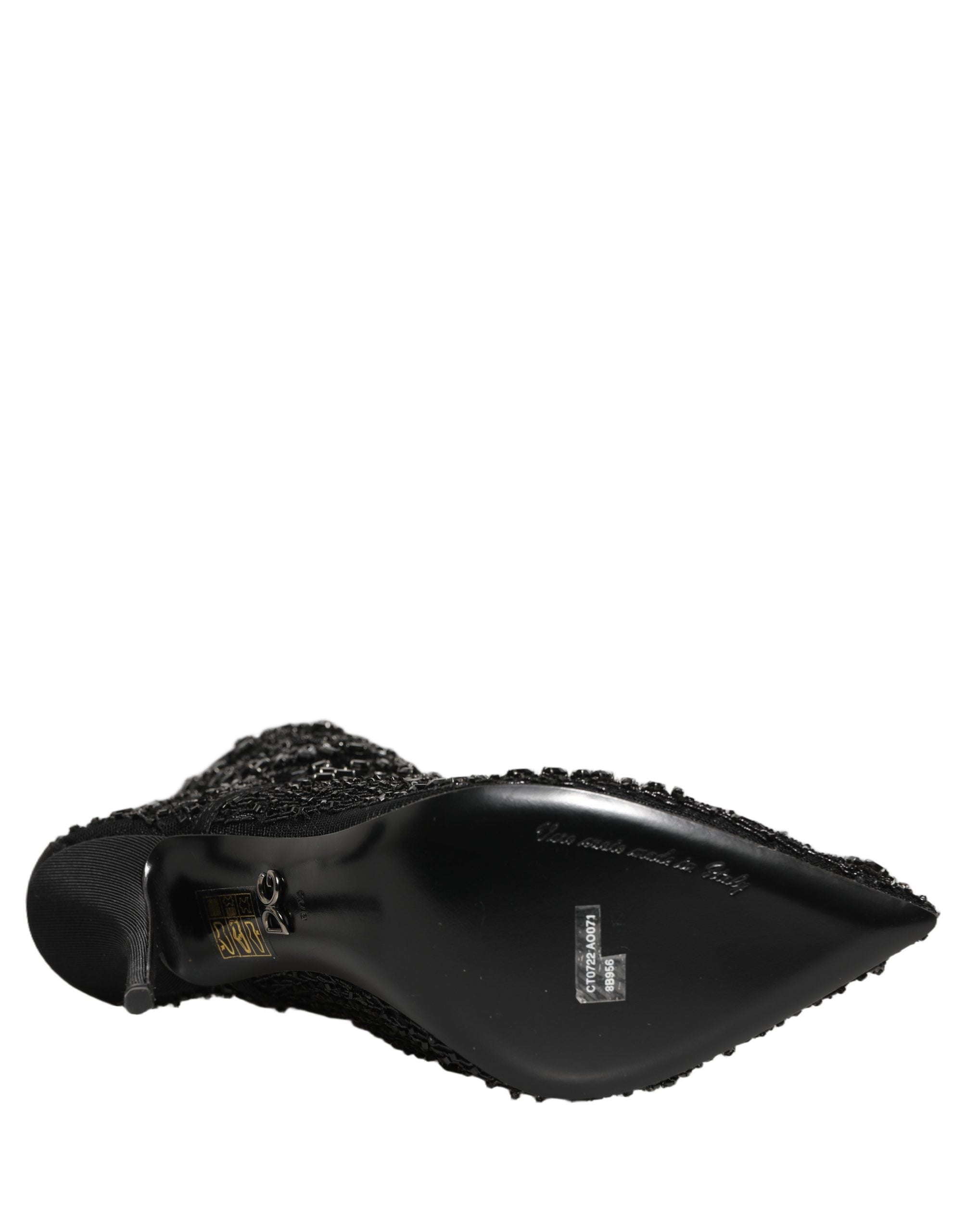 Dolce & Gabbana Black Embellished Mesh Ankle Boots Shoes