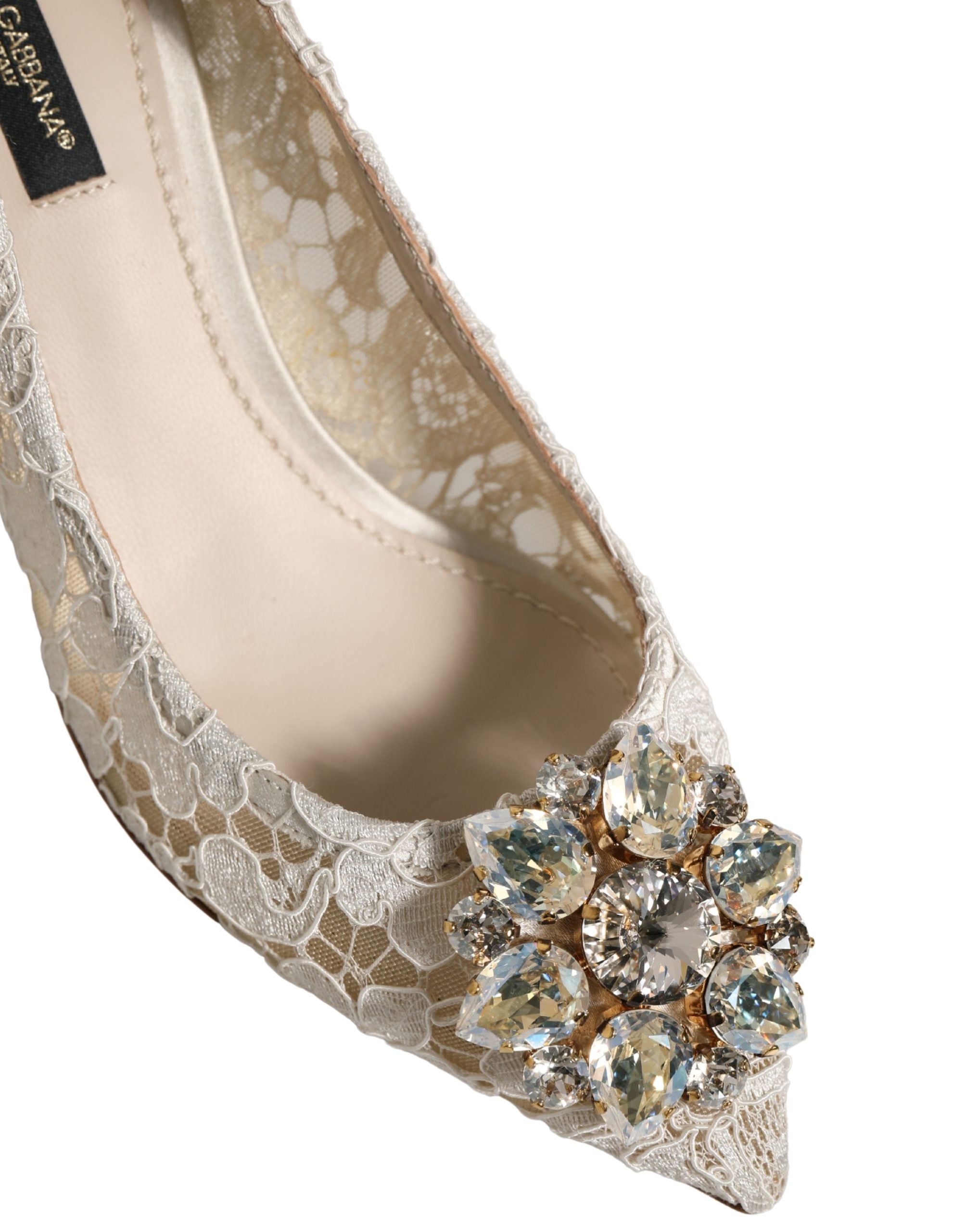 Dolce & Gabbana White Taormina Lace Crystal Pumps Shoes
