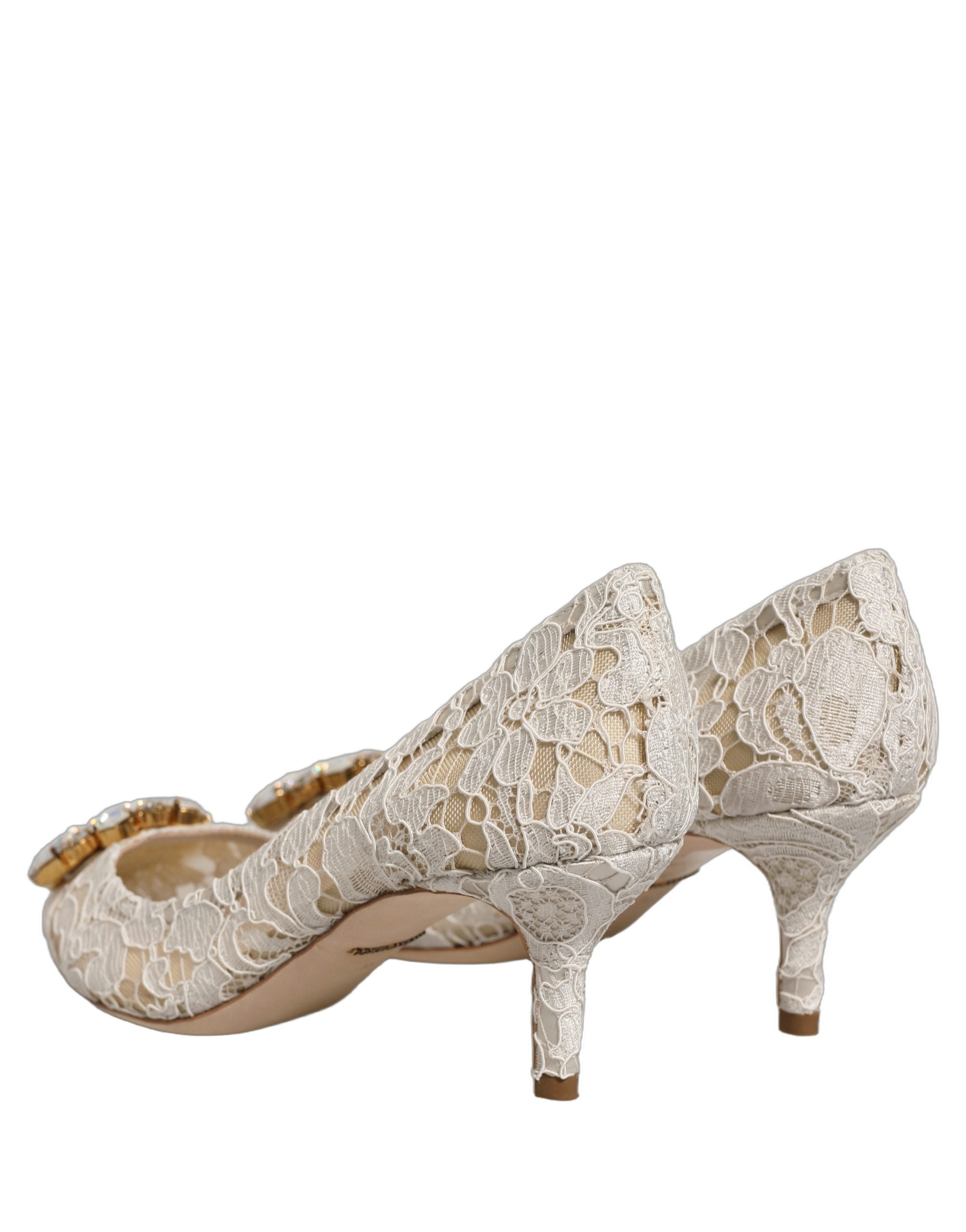 Dolce & Gabbana White Taormina Lace Crystal Pumps Shoes