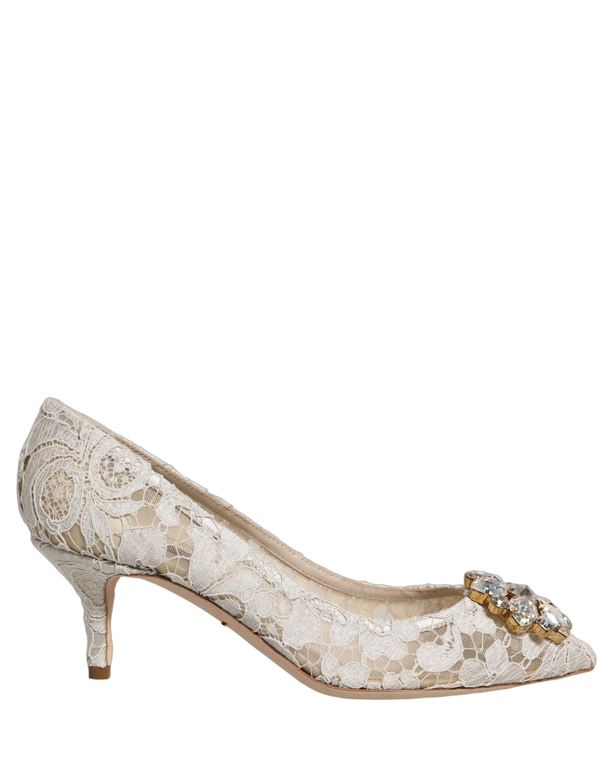 Dolce & Gabbana White Taormina Lace Crystal Pumps Shoes