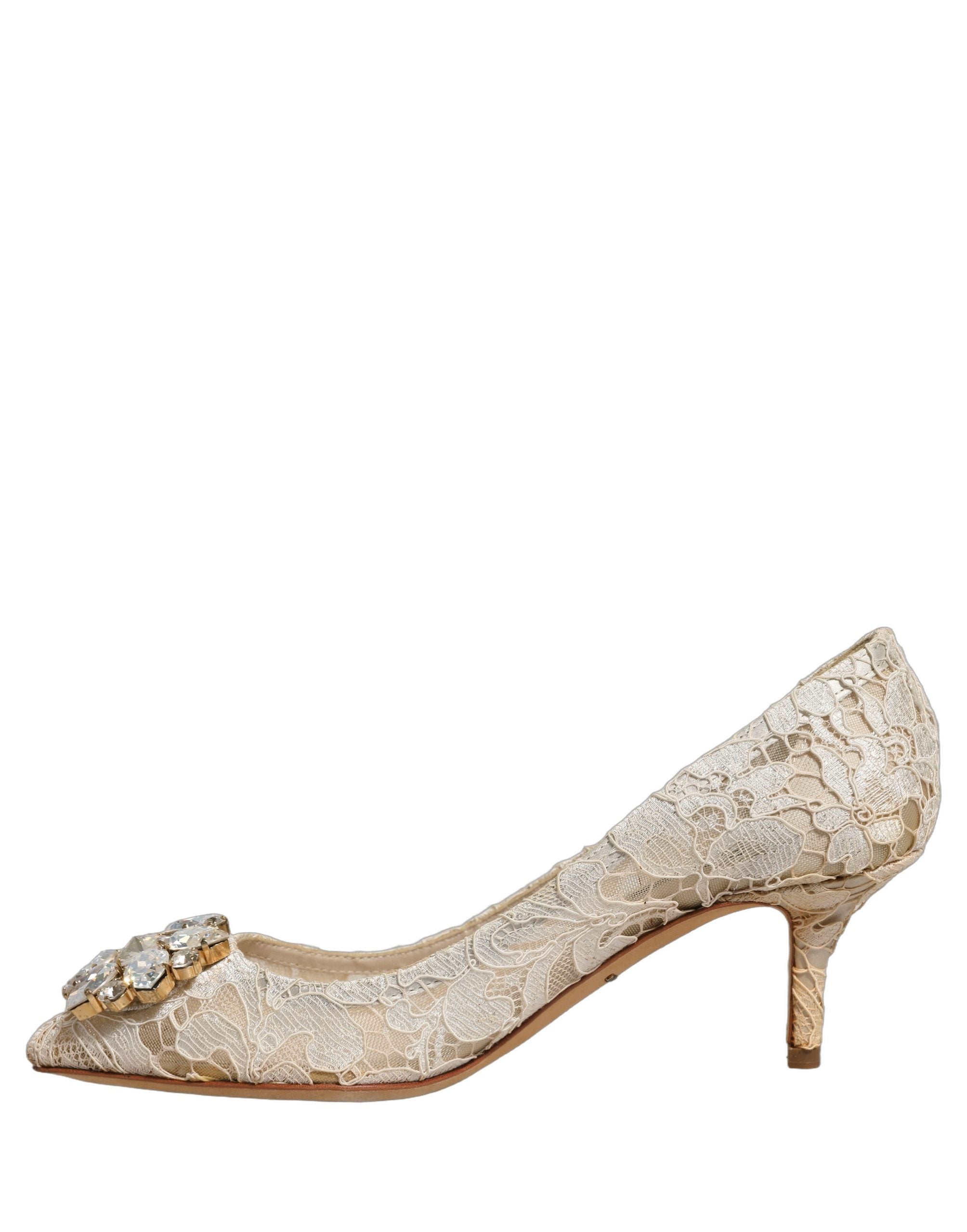 Dolce & Gabbana White Taormina Lace Crystal Pumps Shoes