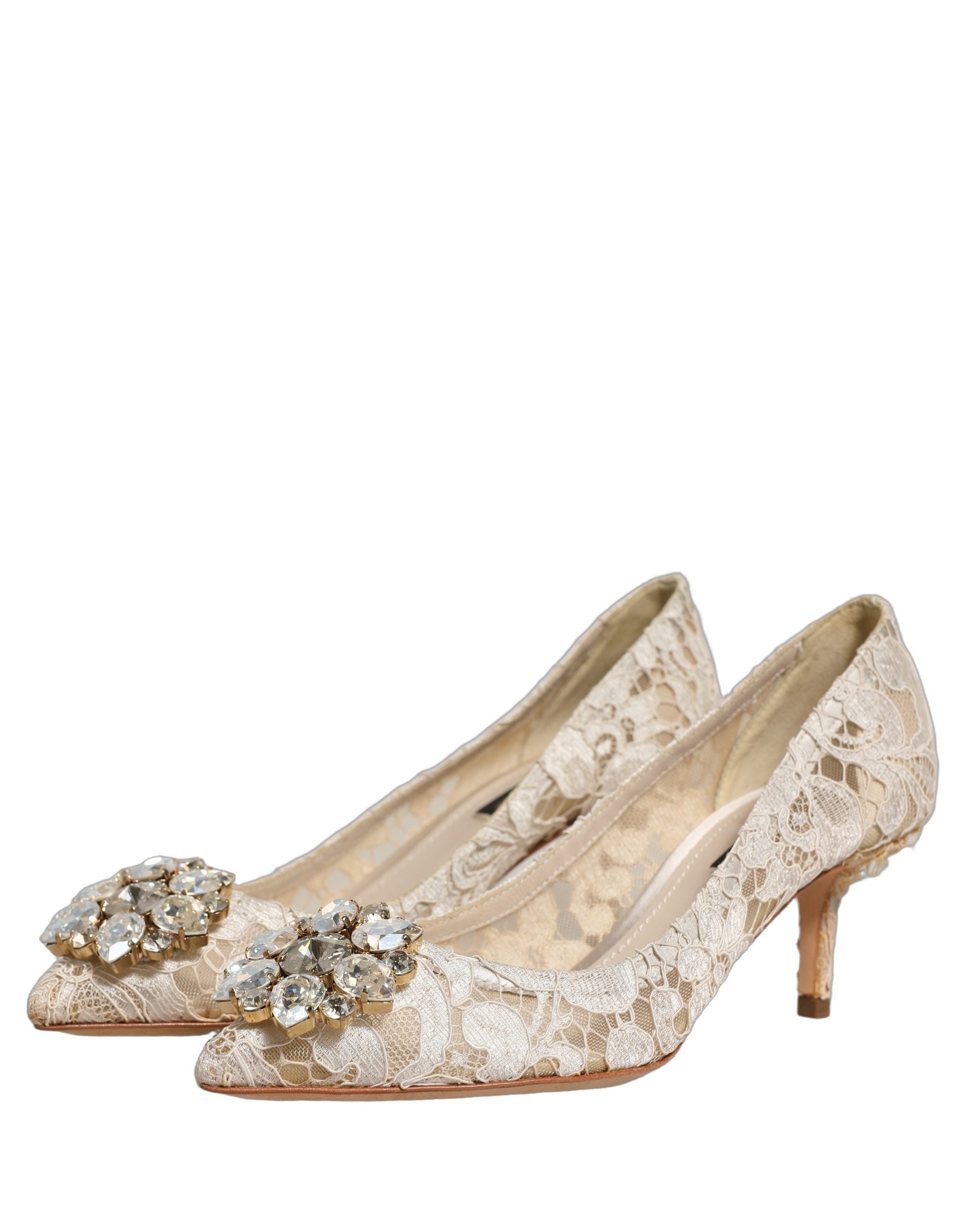 Dolce & Gabbana White Taormina Lace Crystal Pumps Shoes