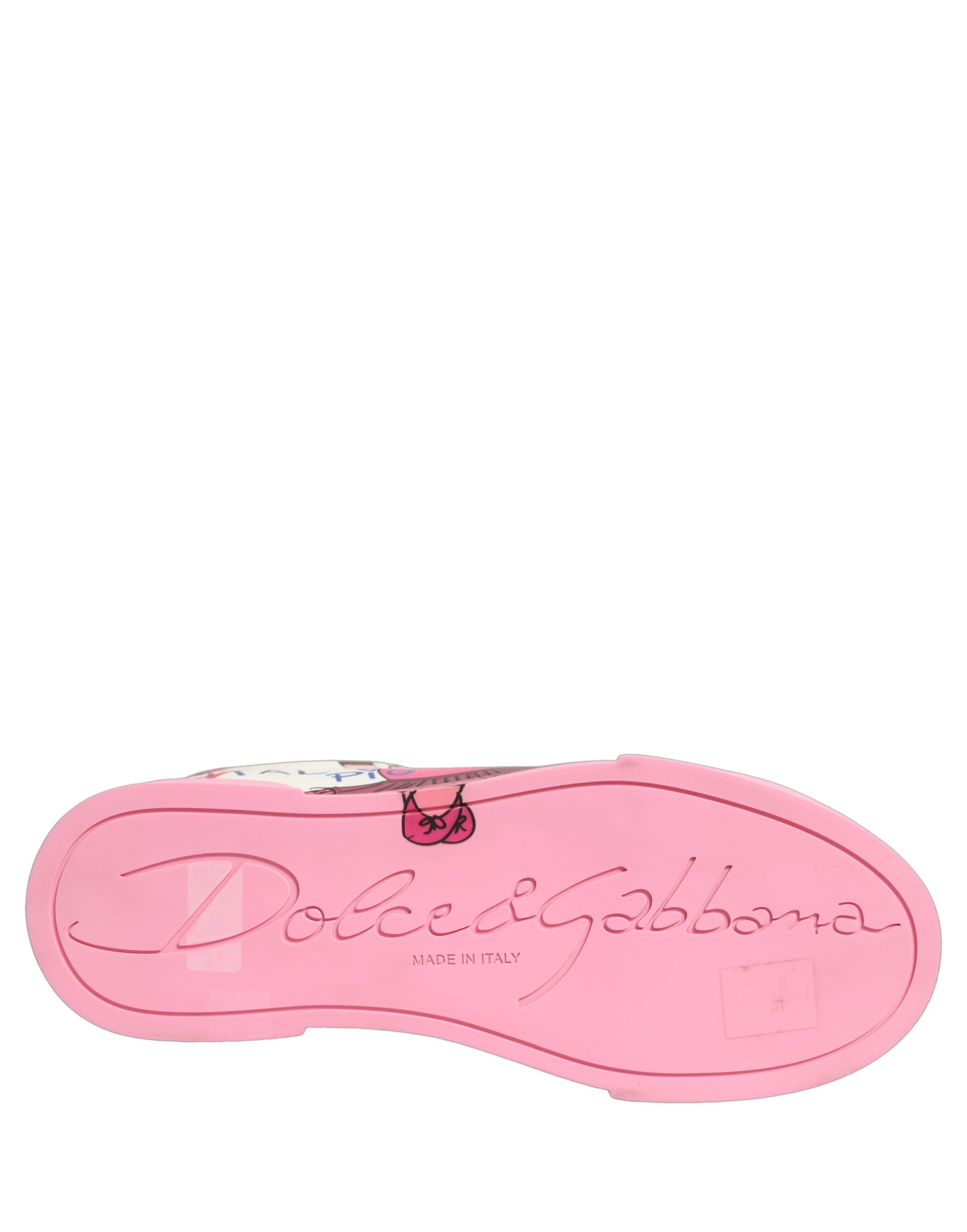 Dolce & Gabbana White Pink Portofino Royal Pig Sneakers Shoes