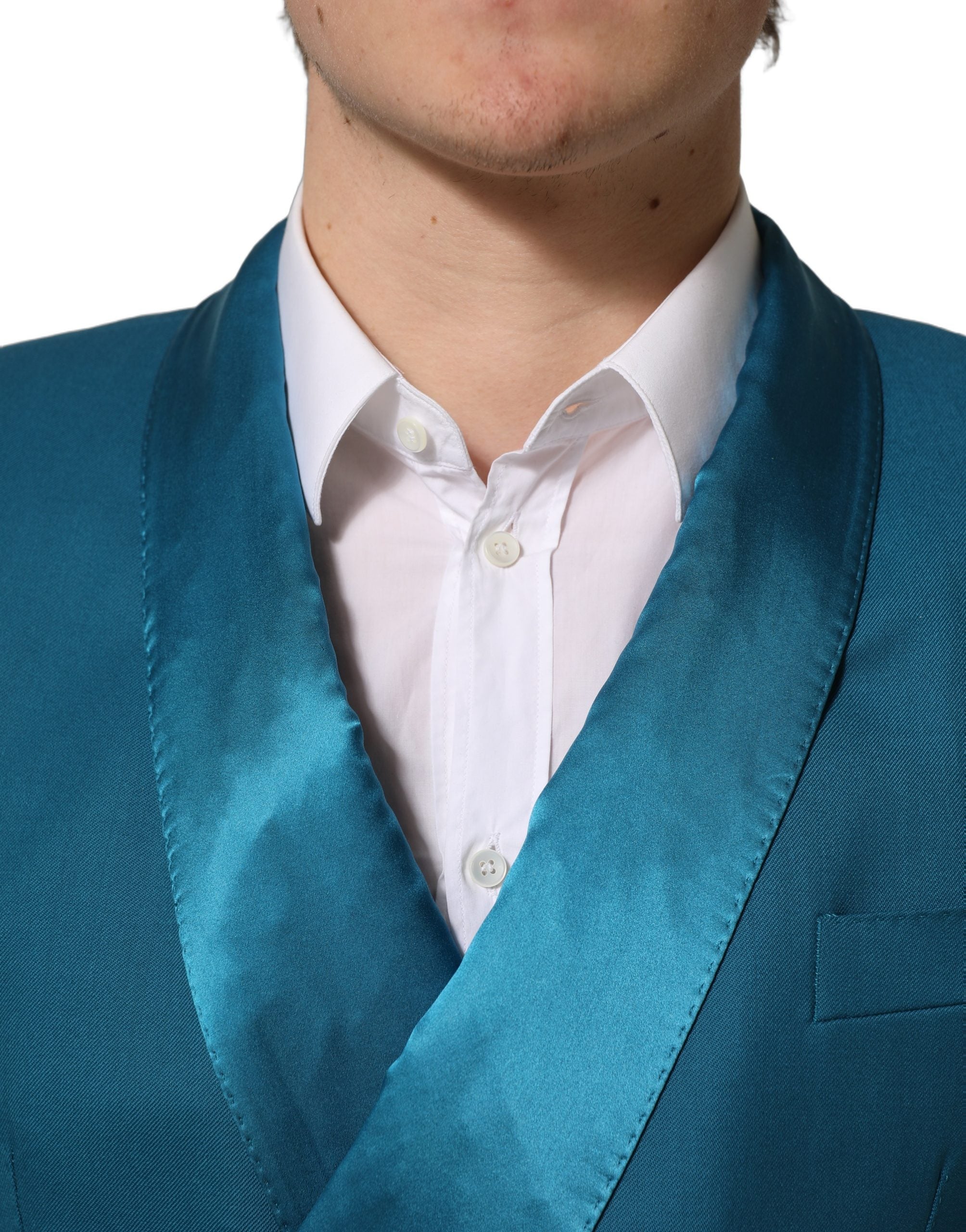 Dolce & Gabbana Teal Wool Double Breasted Formal Coat Blazer
