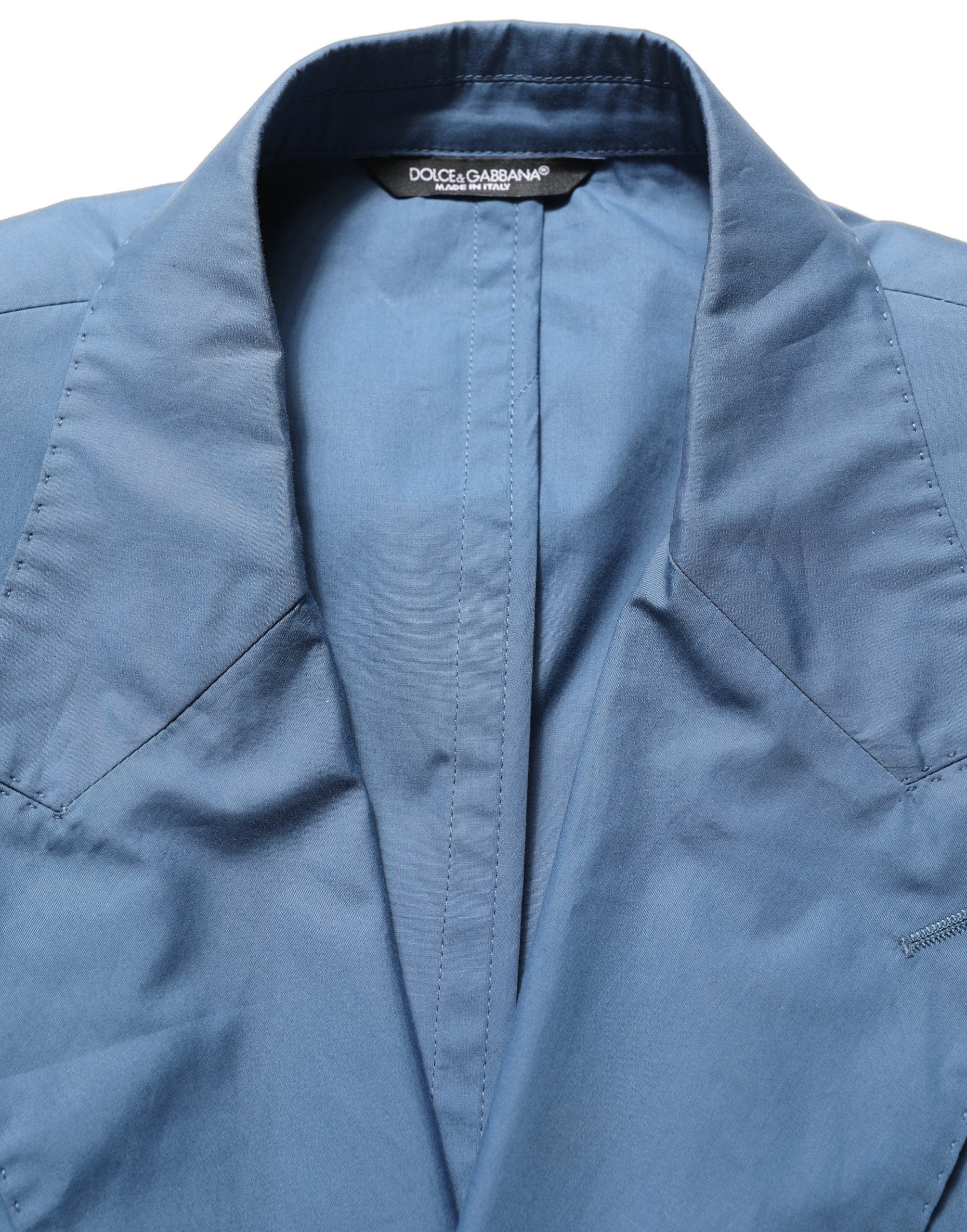 Dolce & Gabbana Blue Cotton Double Breasted Men Coat Blazer