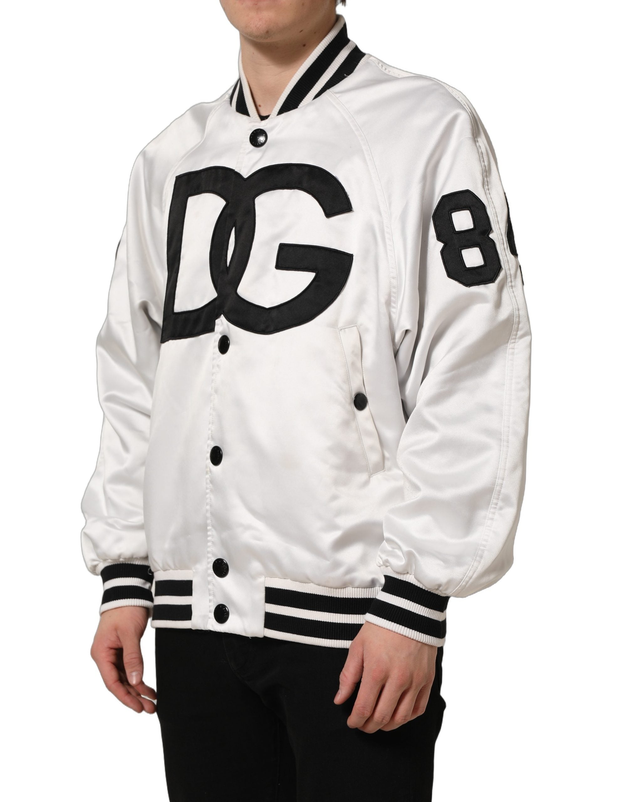 Dolce & Gabbana White DG Logo Polyester JerseyBomber Jacket