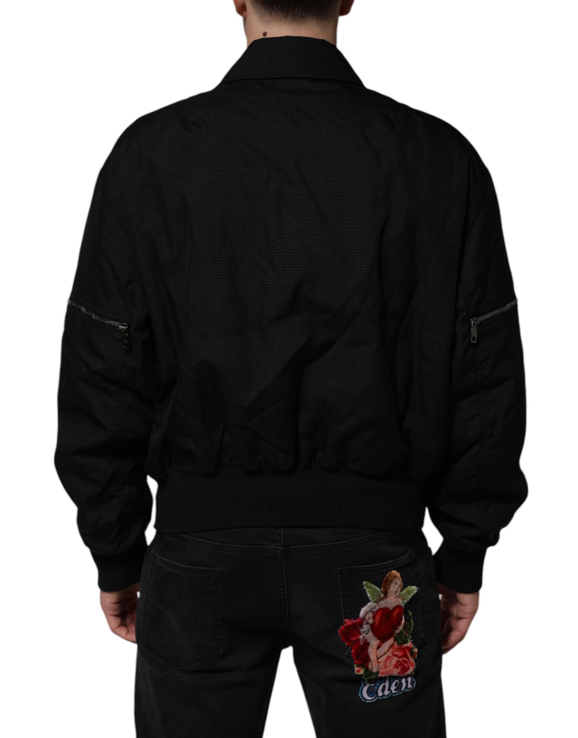 Dolce & Gabbana Black Nylon Full Zip Blouson Bomber Jacket