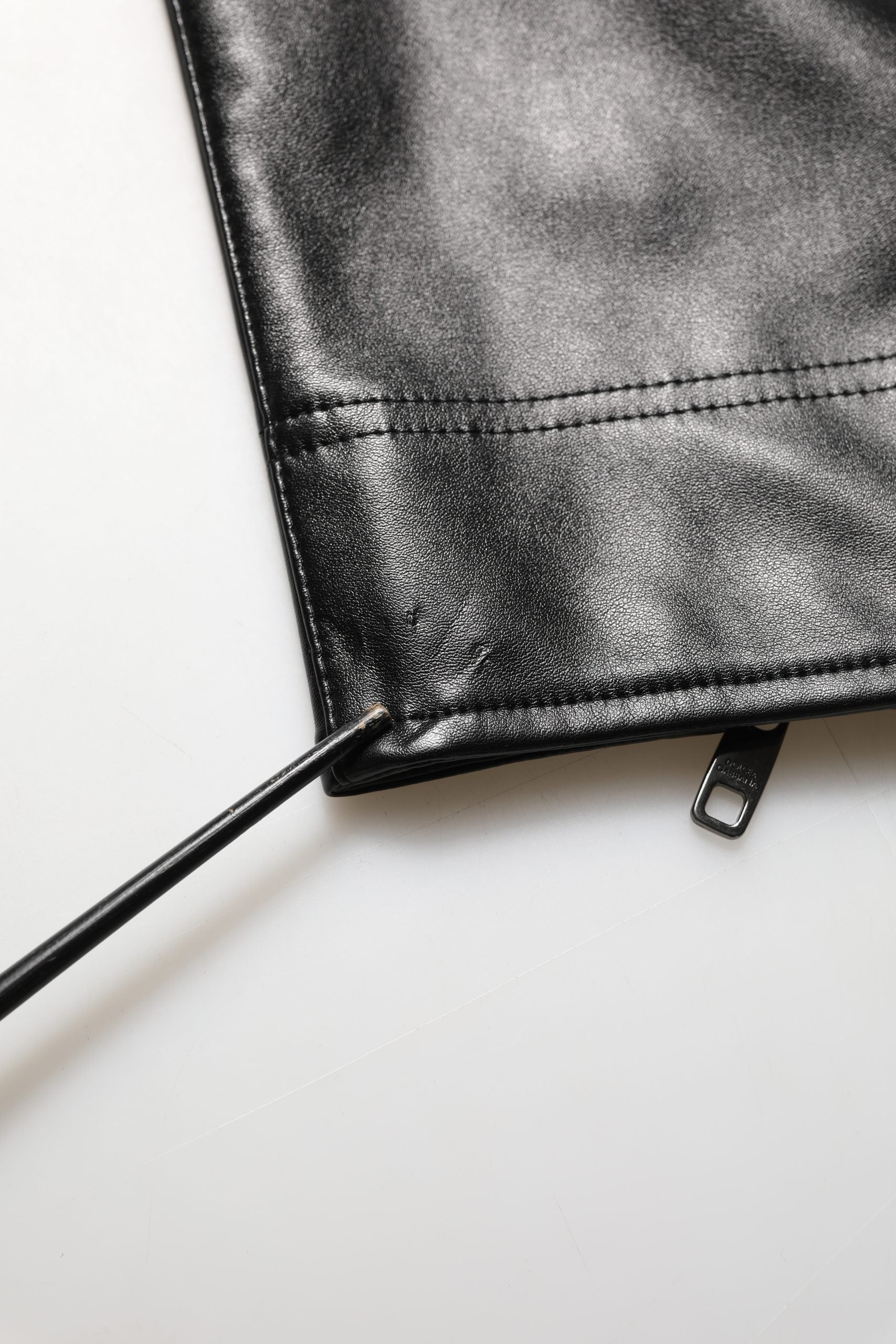 Dolce & Gabbana Black PU Leather Zipper Men Trouser Pants