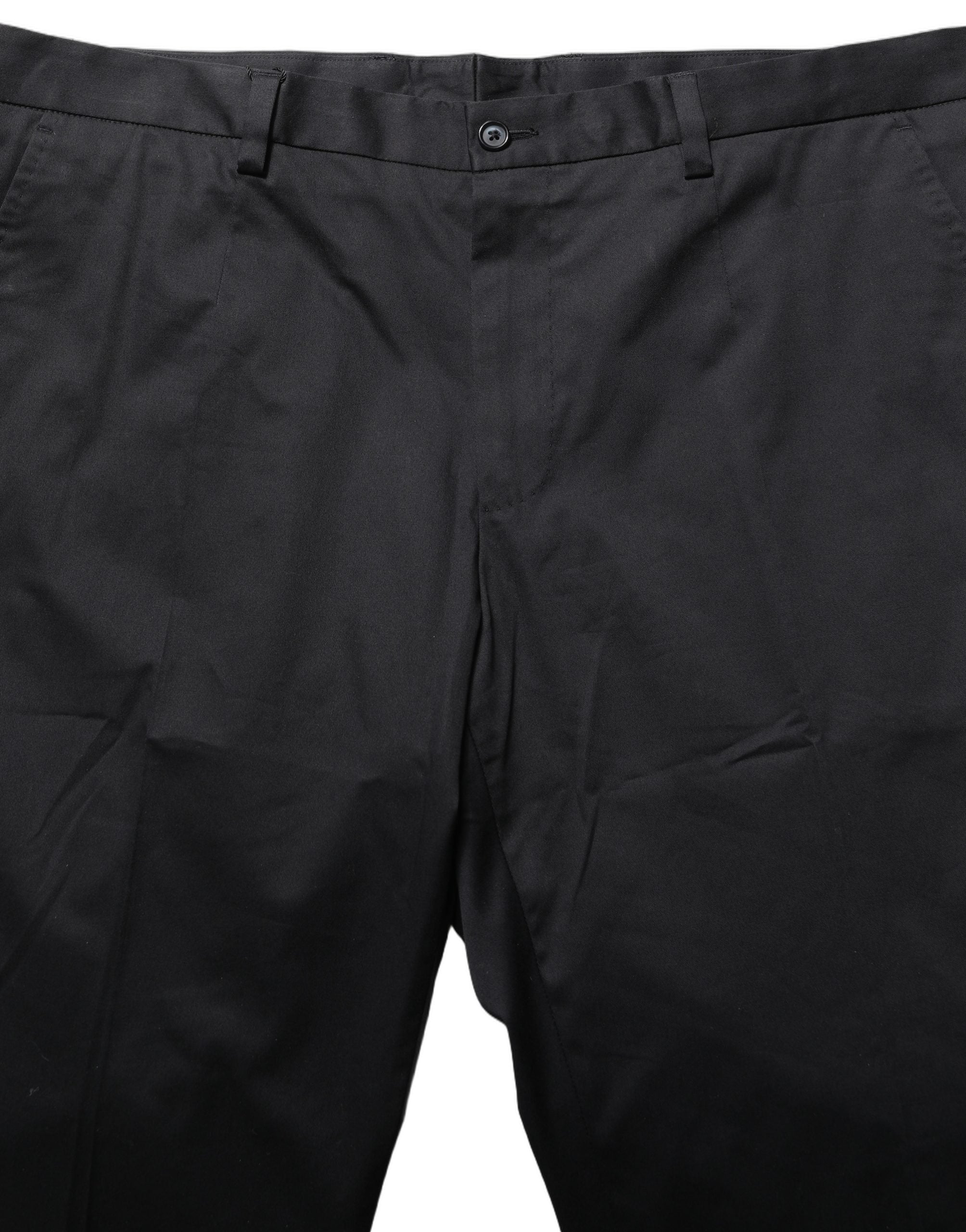Dolce & Gabbana Black Cotton Tapered Leg Dress Trouser Pants