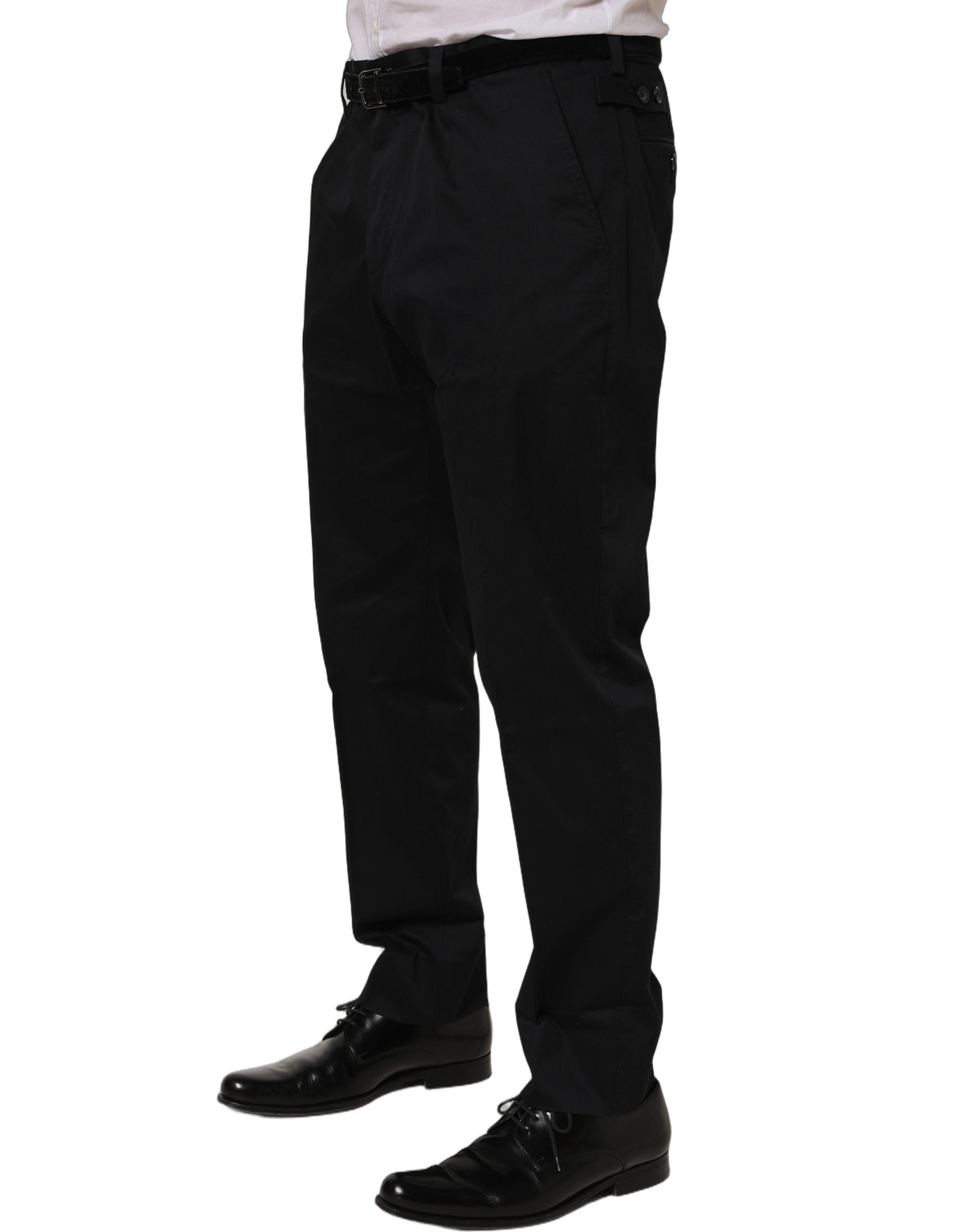 Dolce & Gabbana Black Cotton Tapered Leg Dress Trouser Pants
