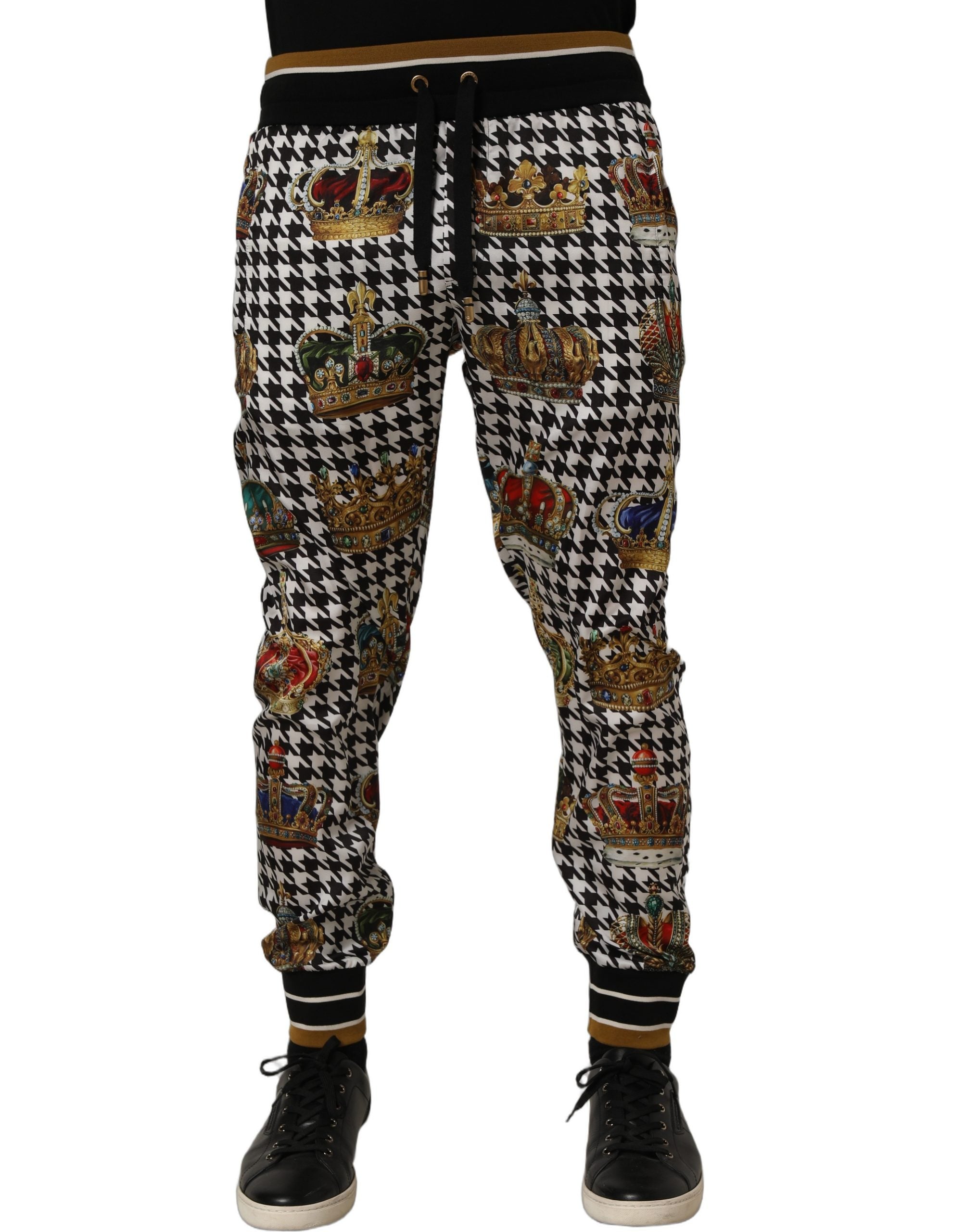 Dolce & Gabbana Multicolor Houndstooth Crown Men Sweatpants Pants