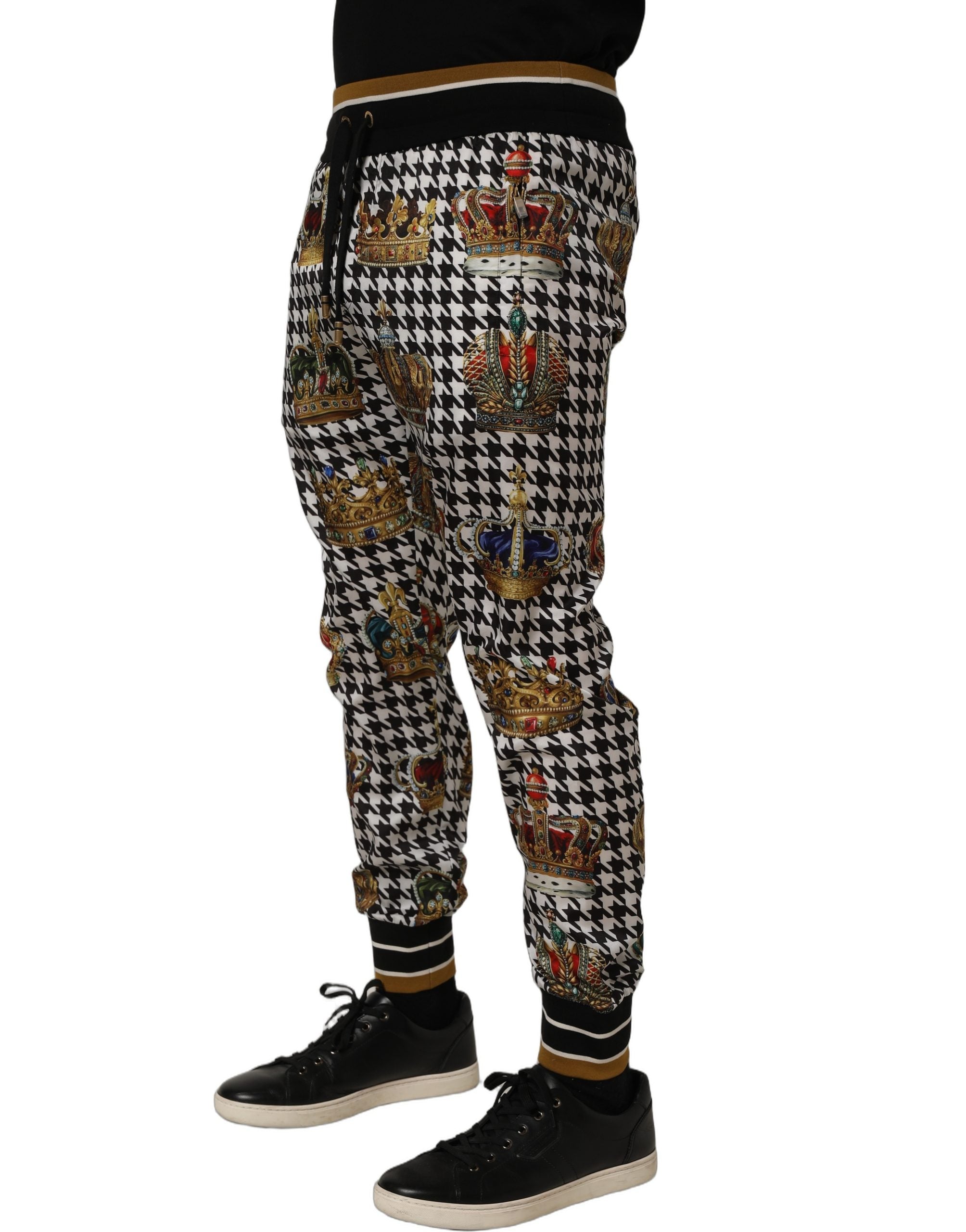 Dolce & Gabbana Multicolor Houndstooth Crown Men Sweatpants Pants