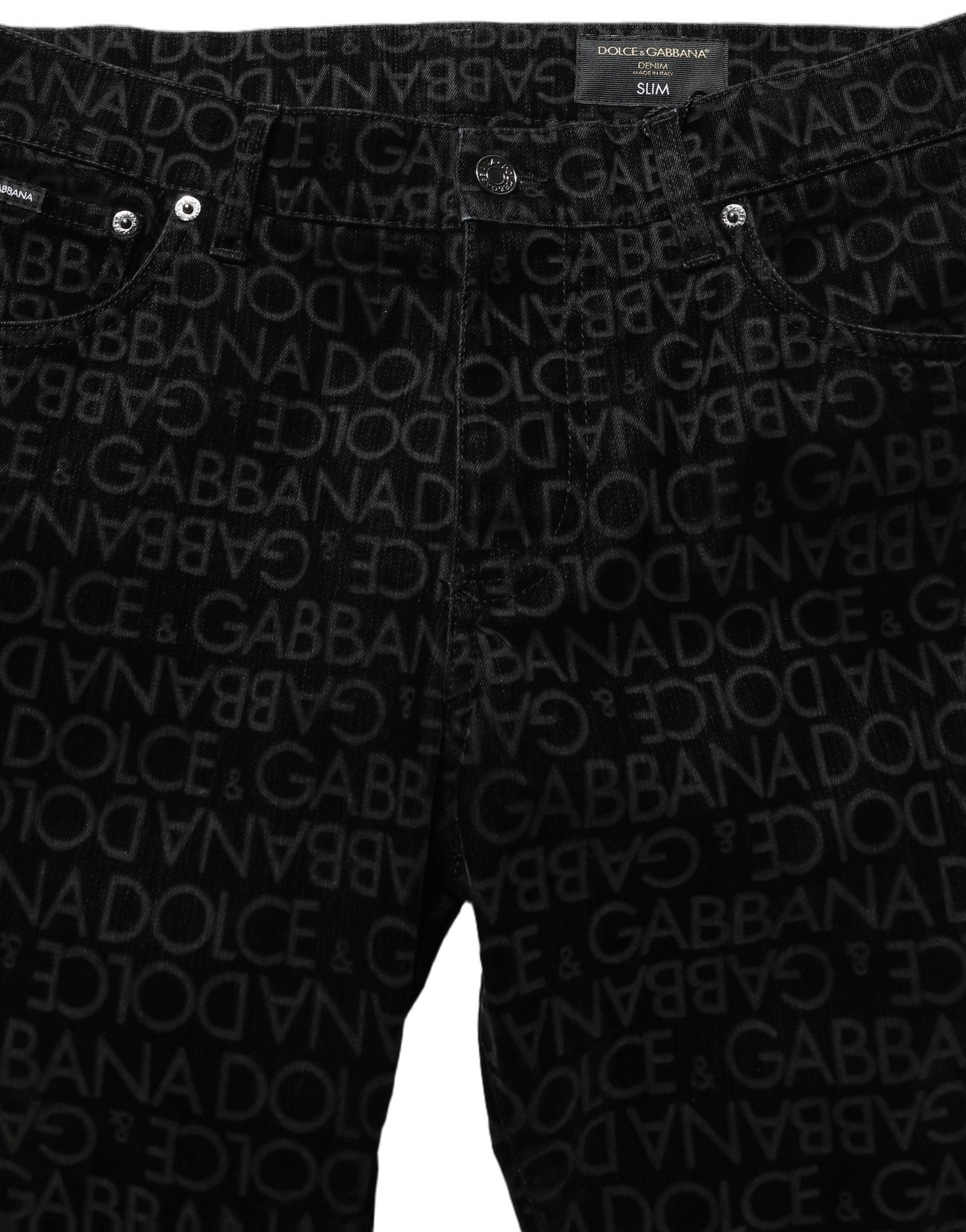 Dolce & Gabbana Black Logo Monogram Cotton Slim Denim Jeans