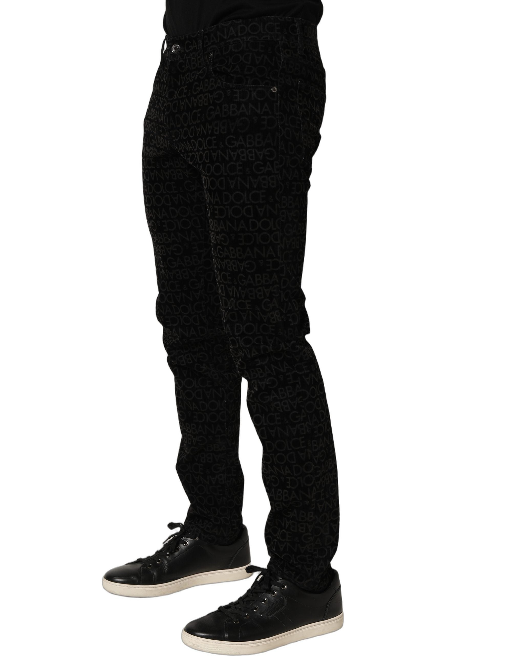 Dolce & Gabbana Black Logo Monogram Cotton Slim Denim Jeans