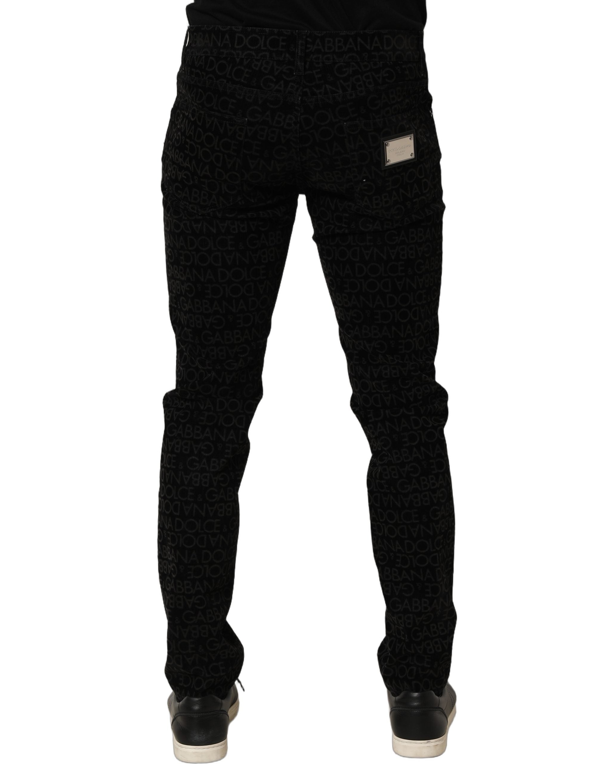 Dolce & Gabbana Black Logo Monogram Cotton Slim Denim Jeans