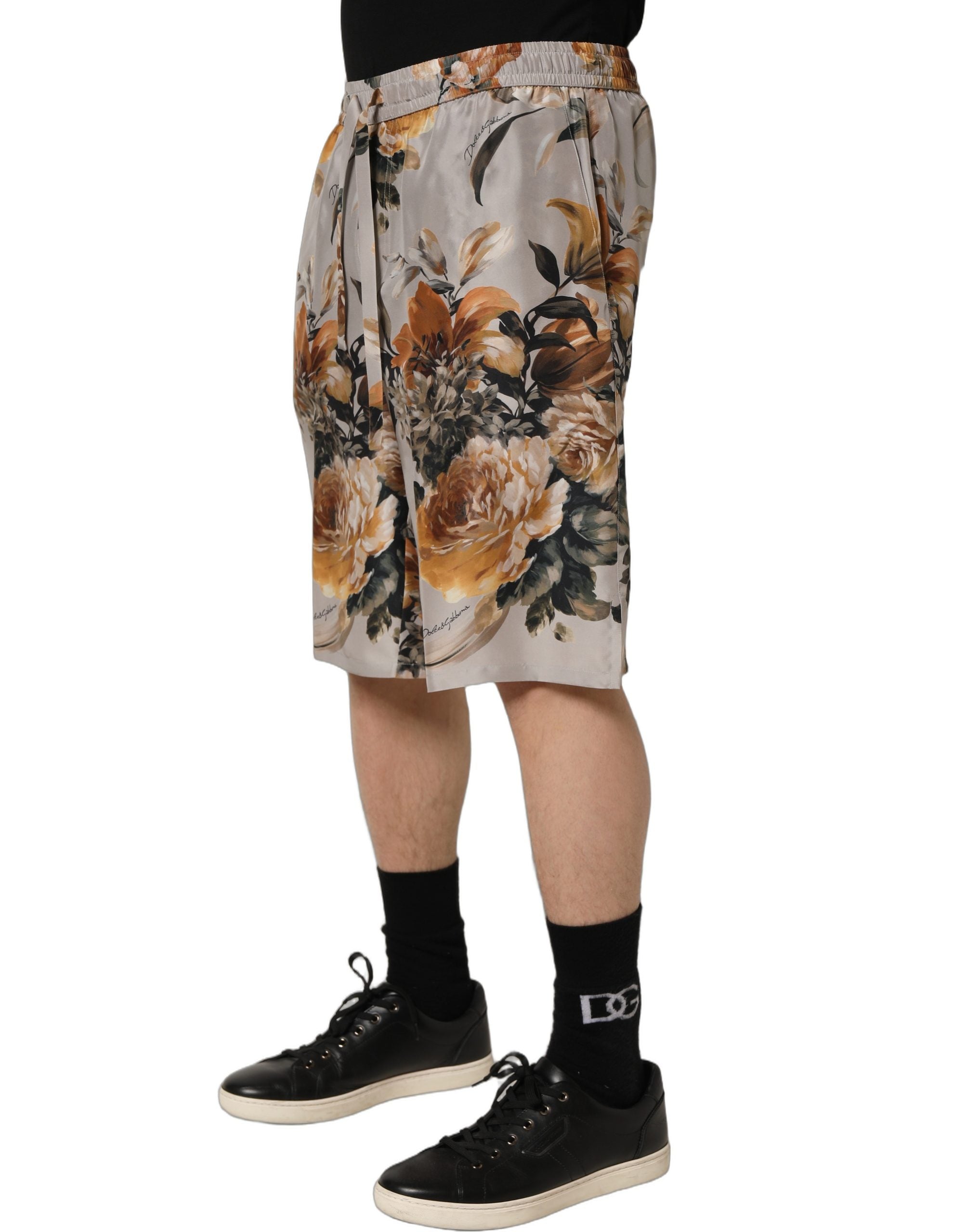 Dolce & Gabbana Beige Floral Print Silk Men Bermuda Shorts