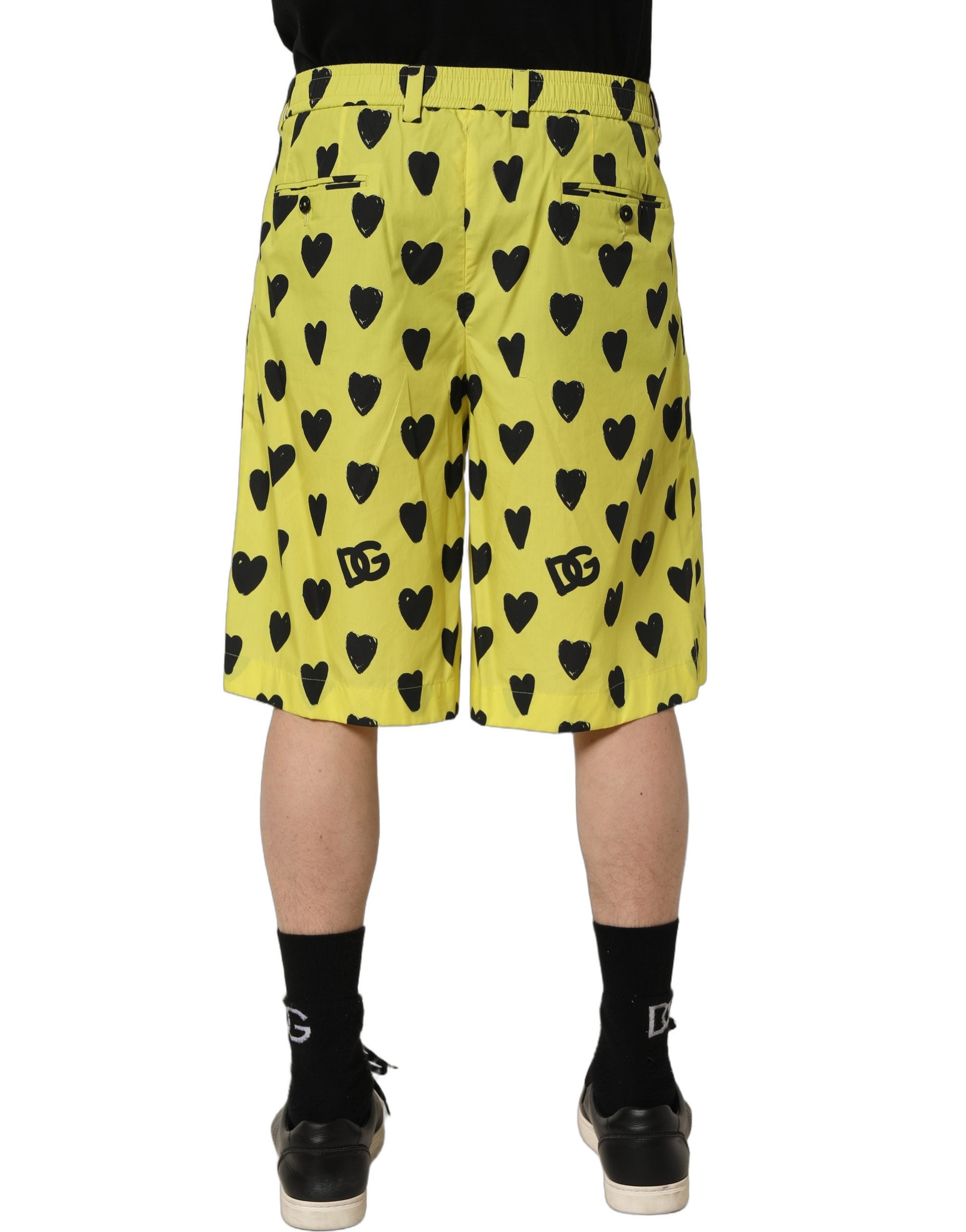 Dolce & Gabbana Yellow Cotton Heart Print Men Bermuda Shorts