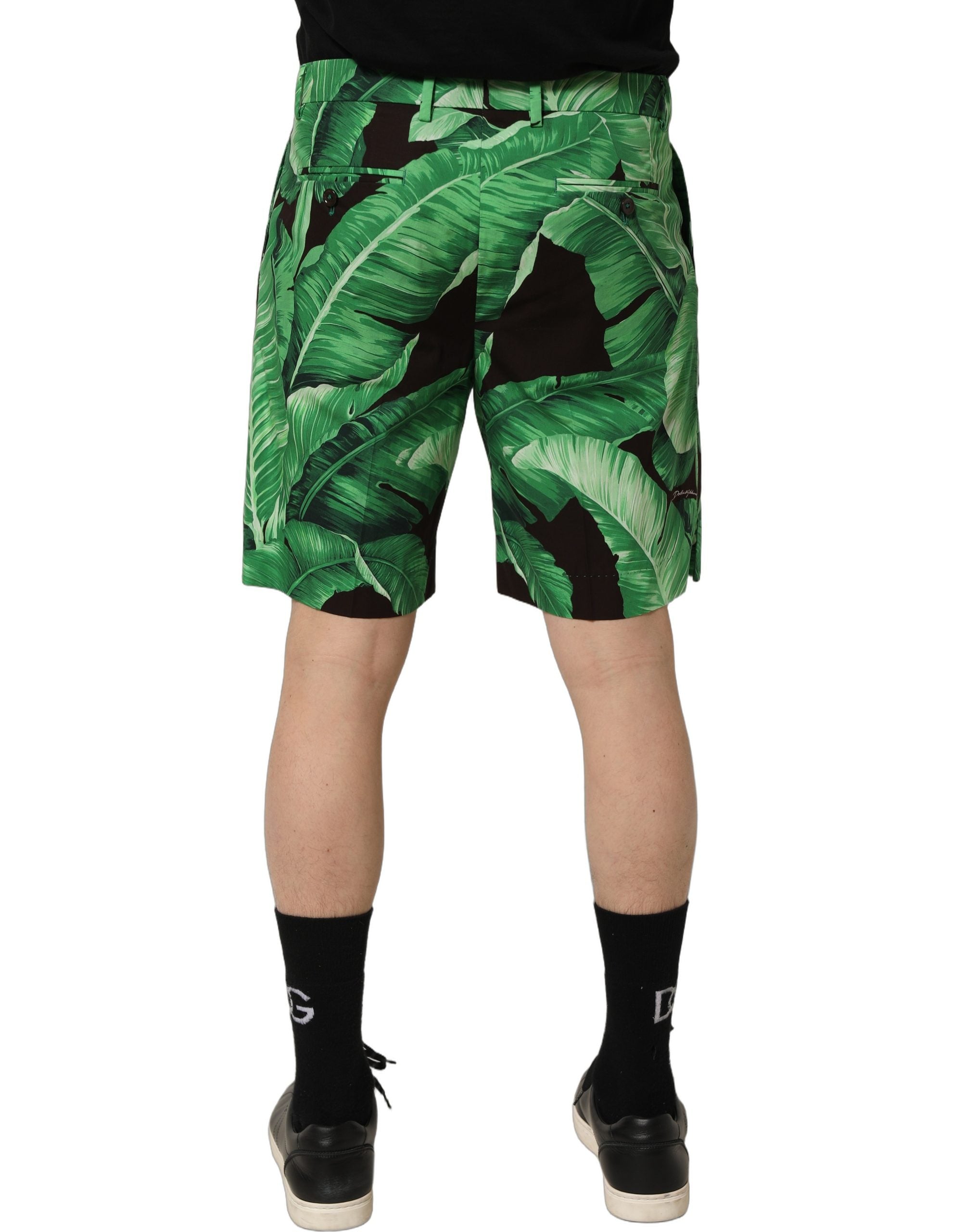 Dolce & Gabbana Black Green Banana Leaf Men Bermuda Shorts