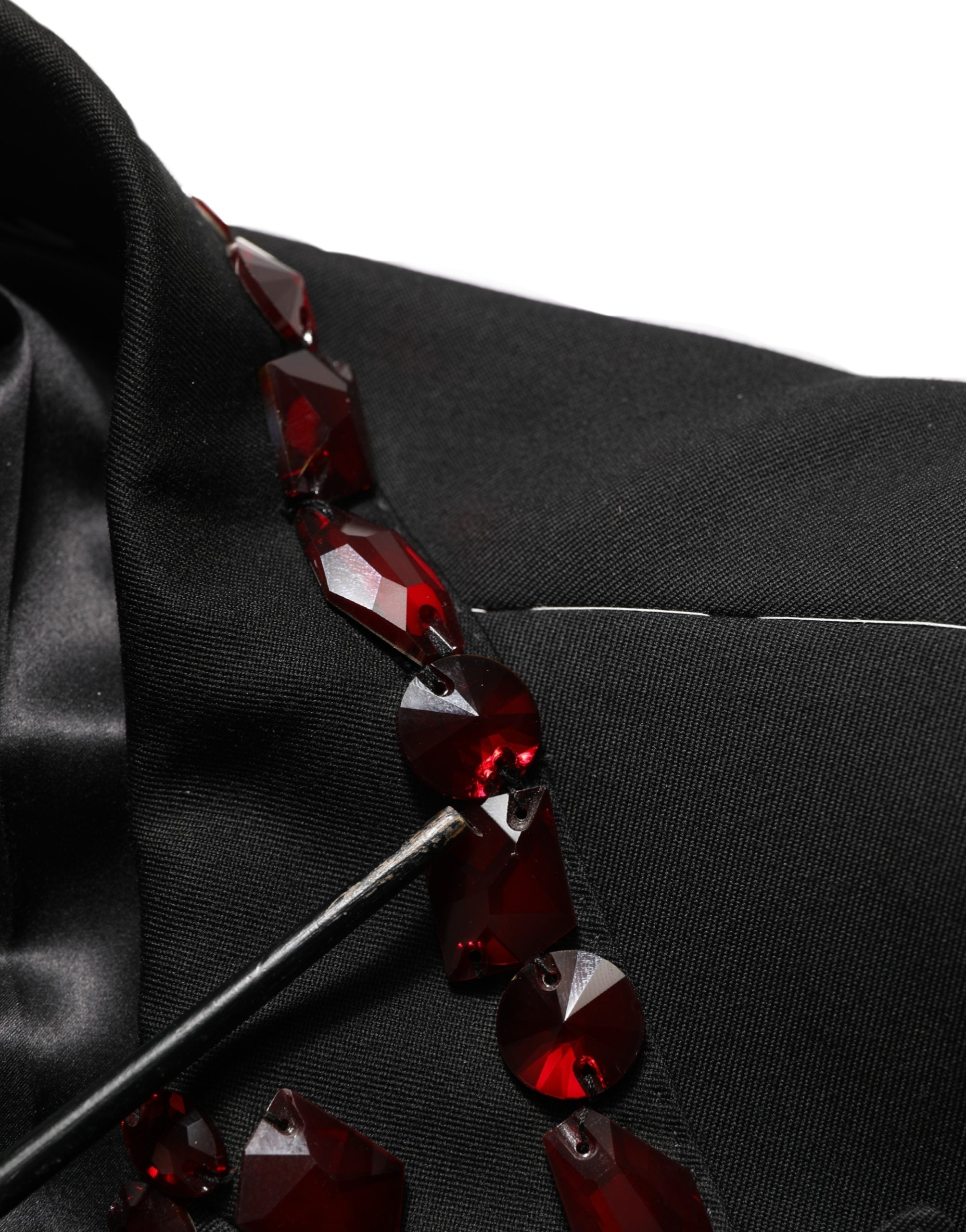 Dolce & Gabbana Black Wool Crystal Embellished 2 Piece Suit