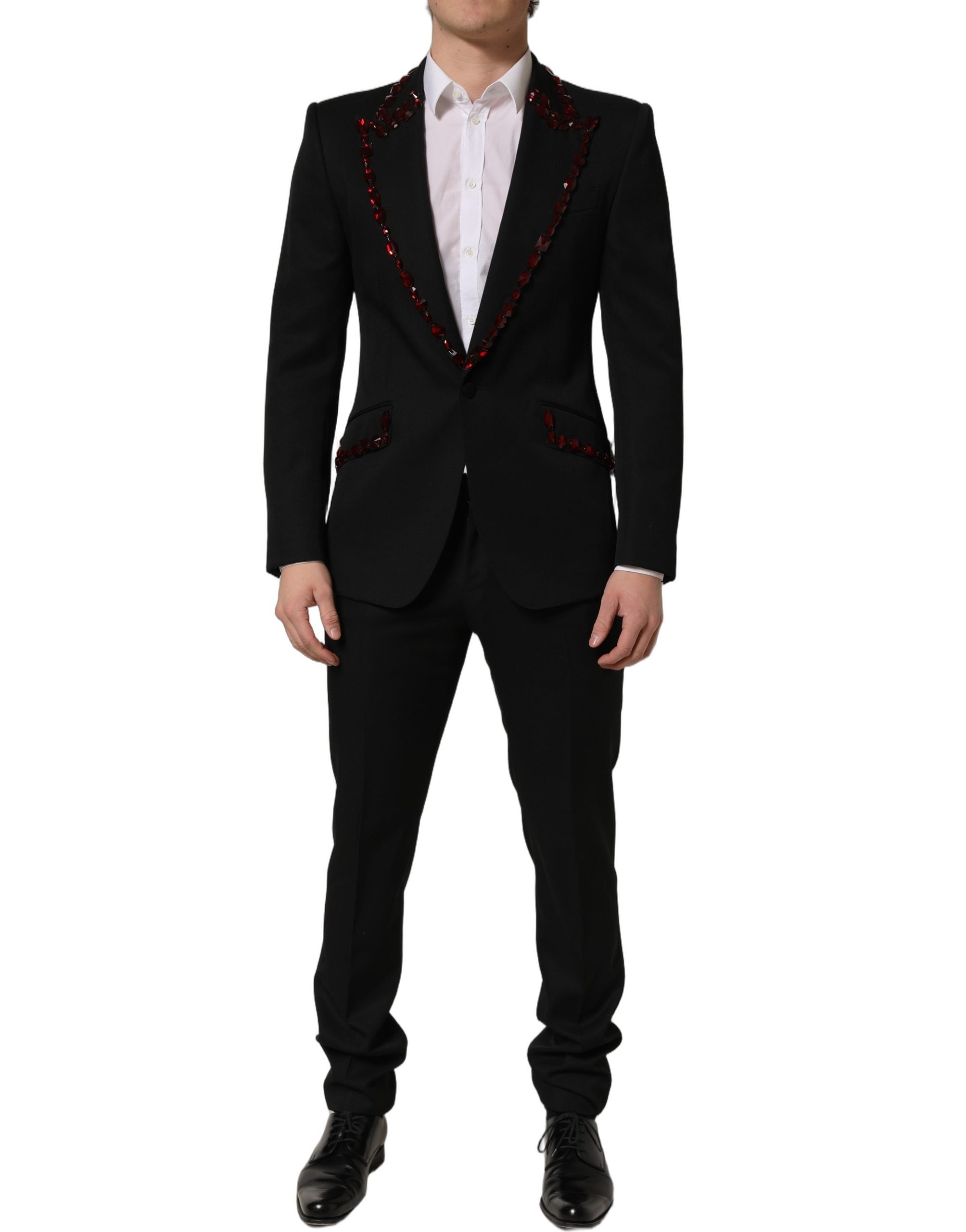 Dolce & Gabbana Black Wool Crystal Embellished 2 Piece Suit
