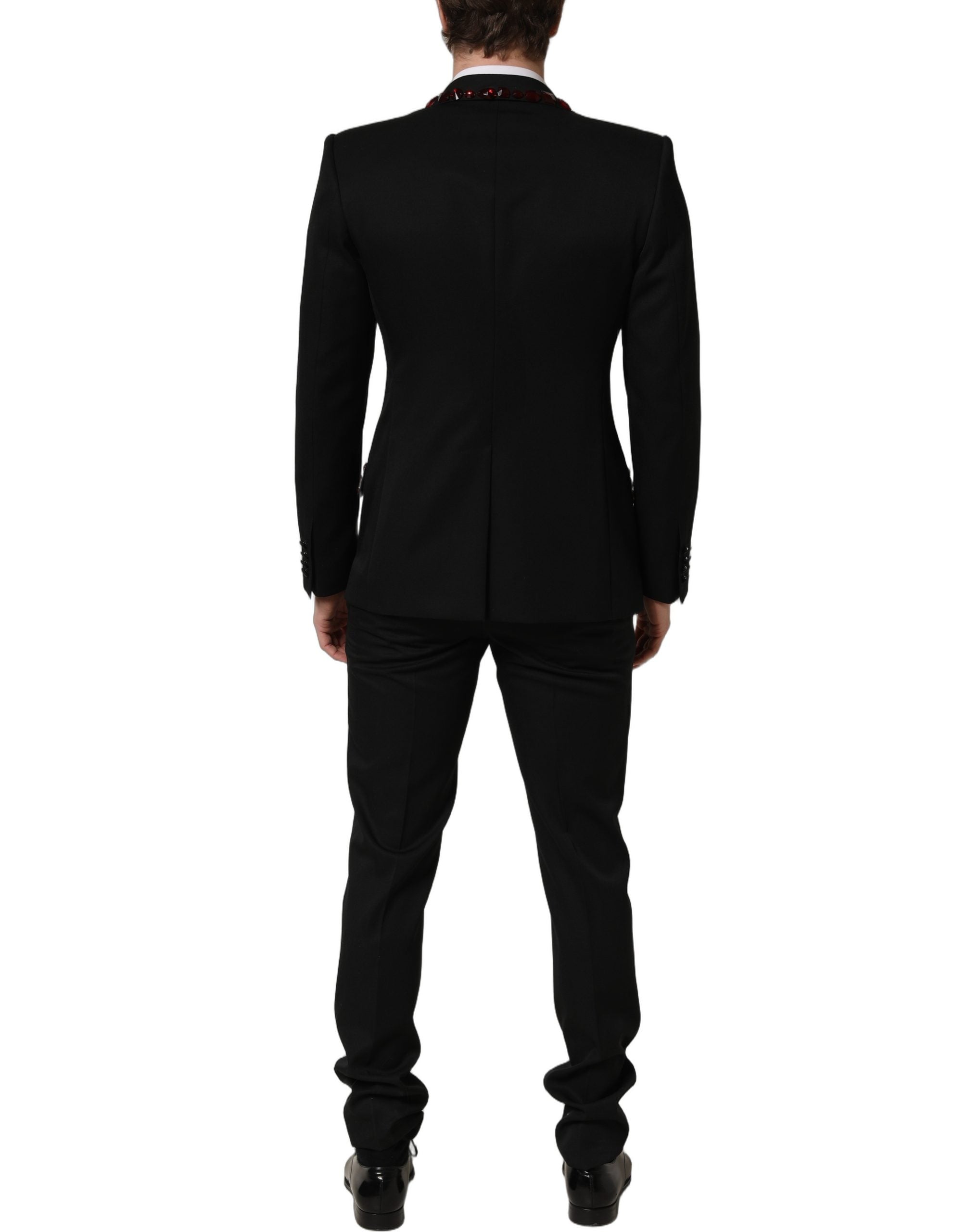 Dolce & Gabbana Black Wool Crystal Embellished 2 Piece Suit